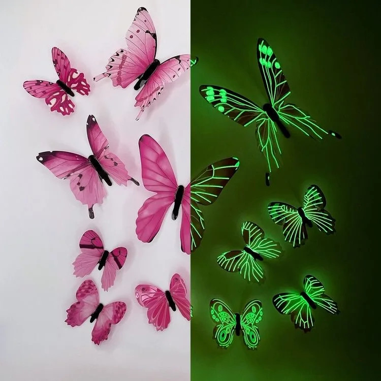 New 12Pcs 3D Luminous Butterfly Wall Sticker DIY Home Decor Modern Art