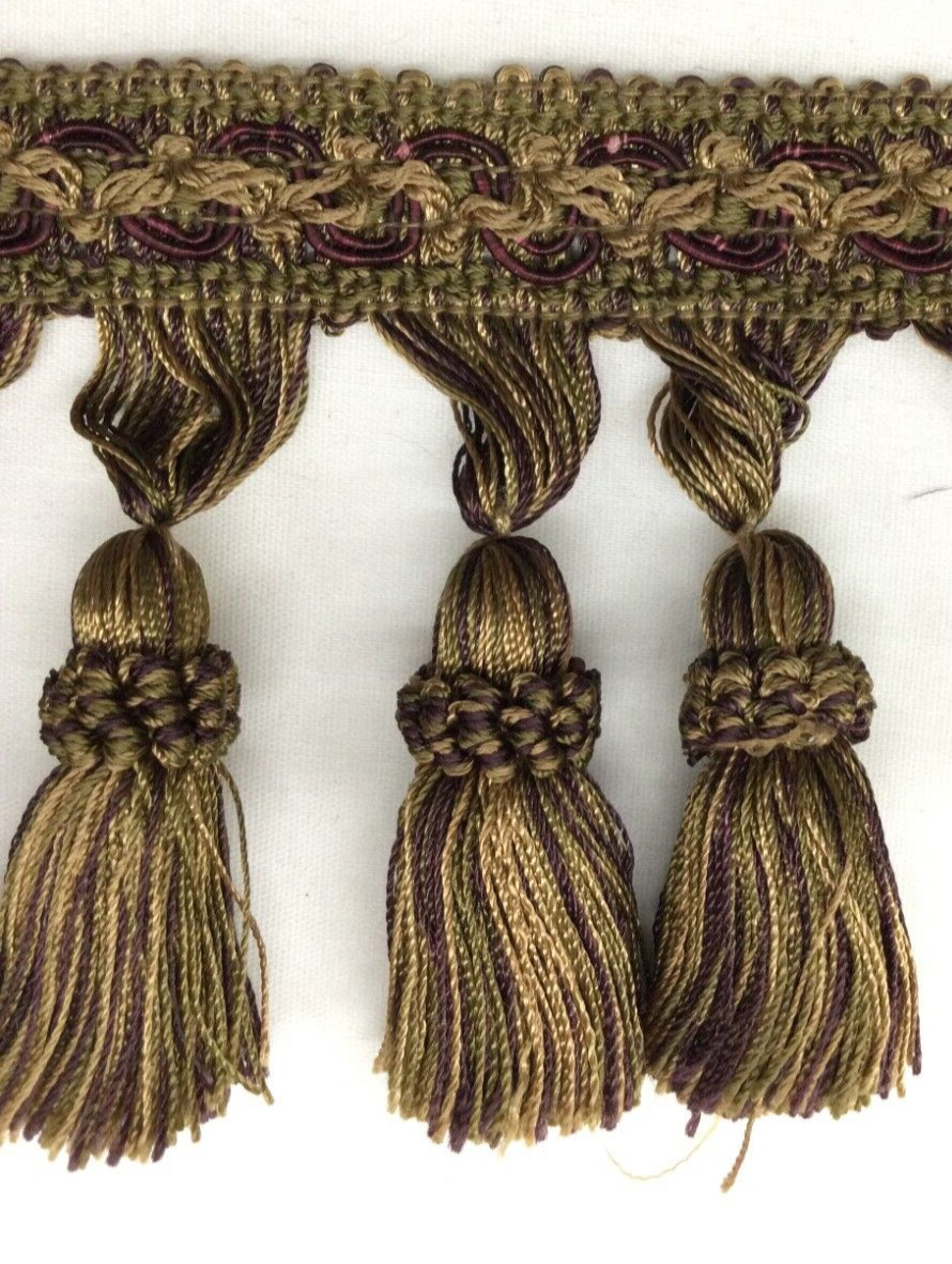 (SOLD BY THE YARD) 3.5&Prime; Tassel Fringe Trim Gold with Purple