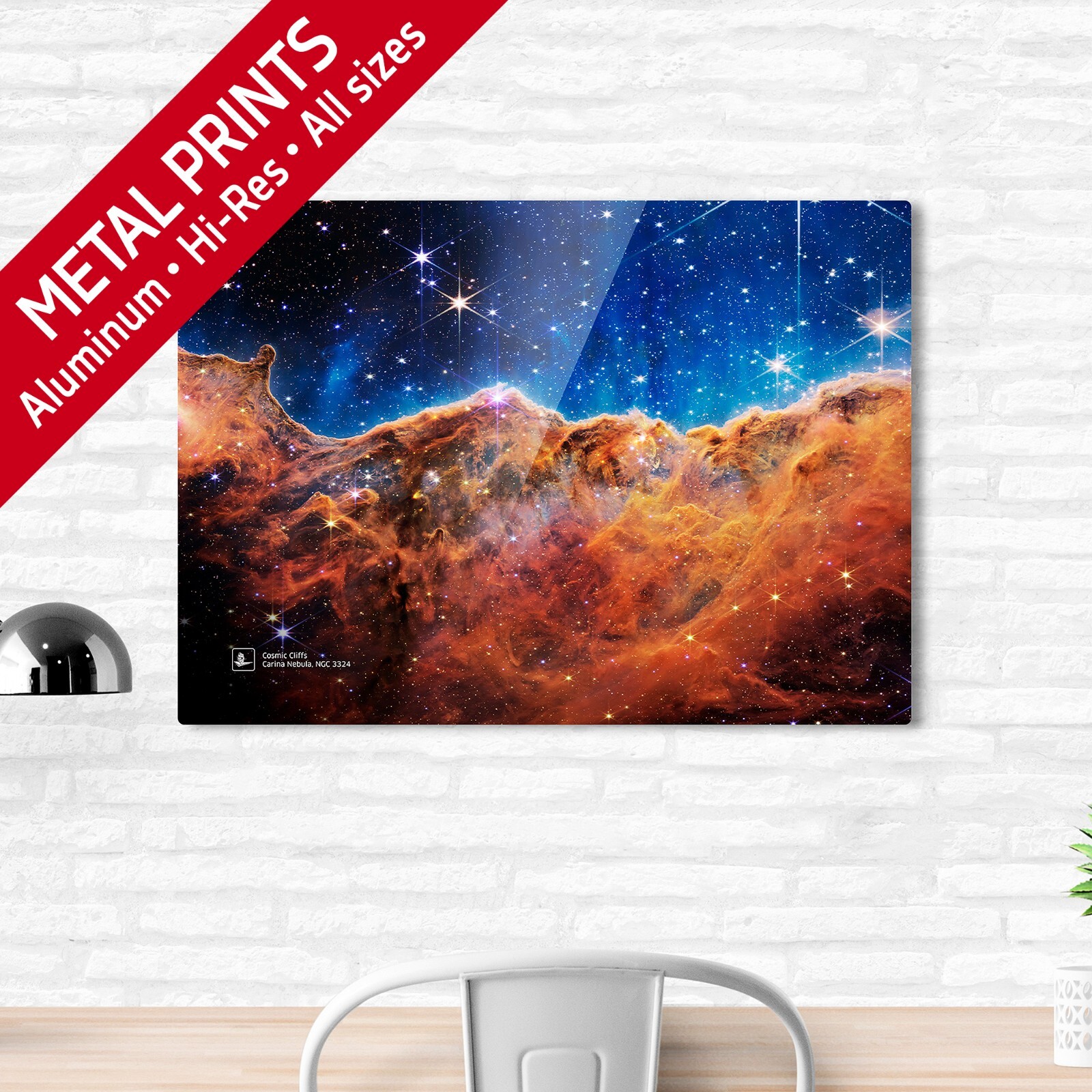 Cosmic Cliffs, Carina Nebula, NGC 3324 (James Webb/JWST) — Metal print poster