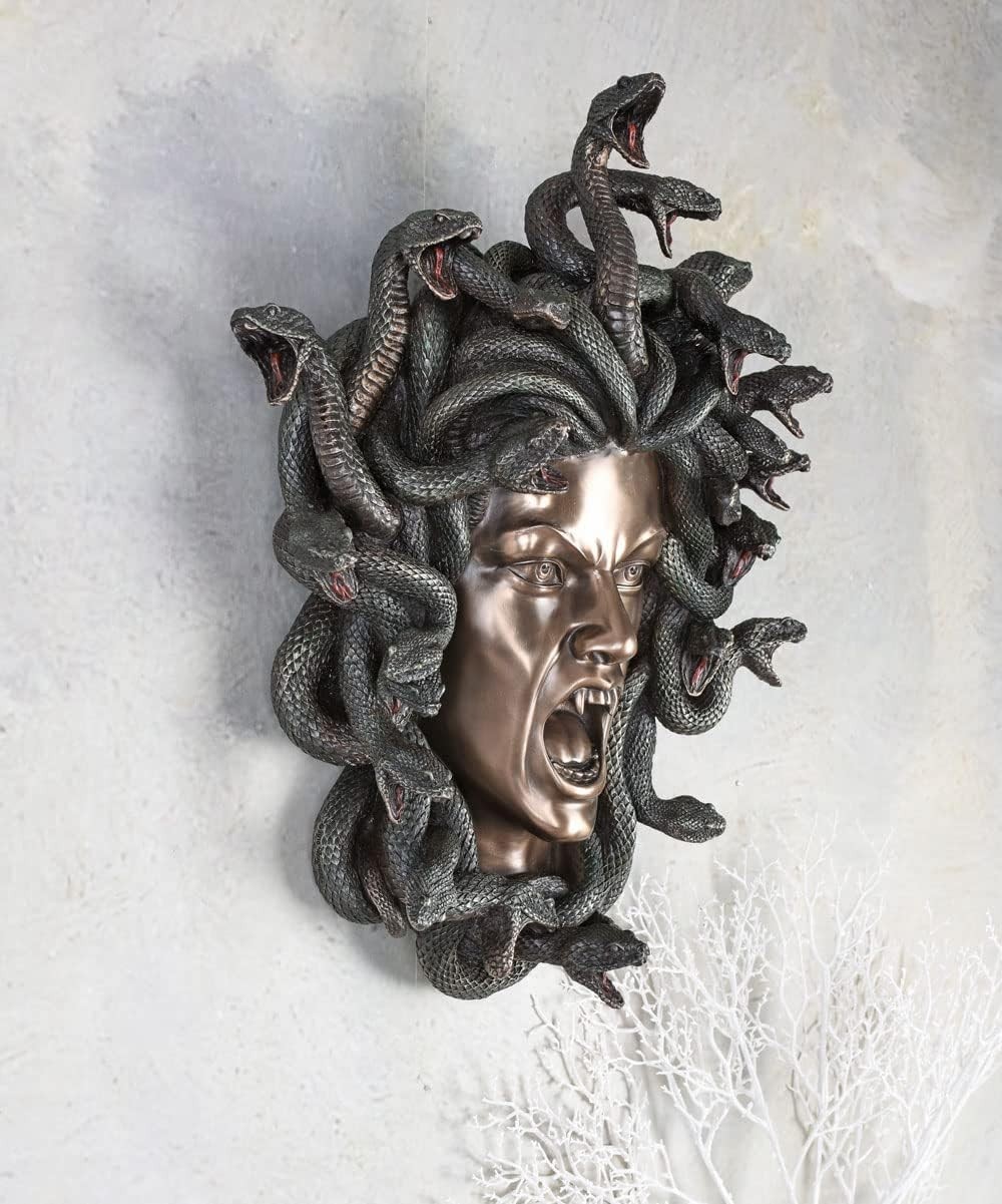 13 1/2 inch Medusa Head of Snakes Gothic Wall Decor Plaque Statue Bronze Finish