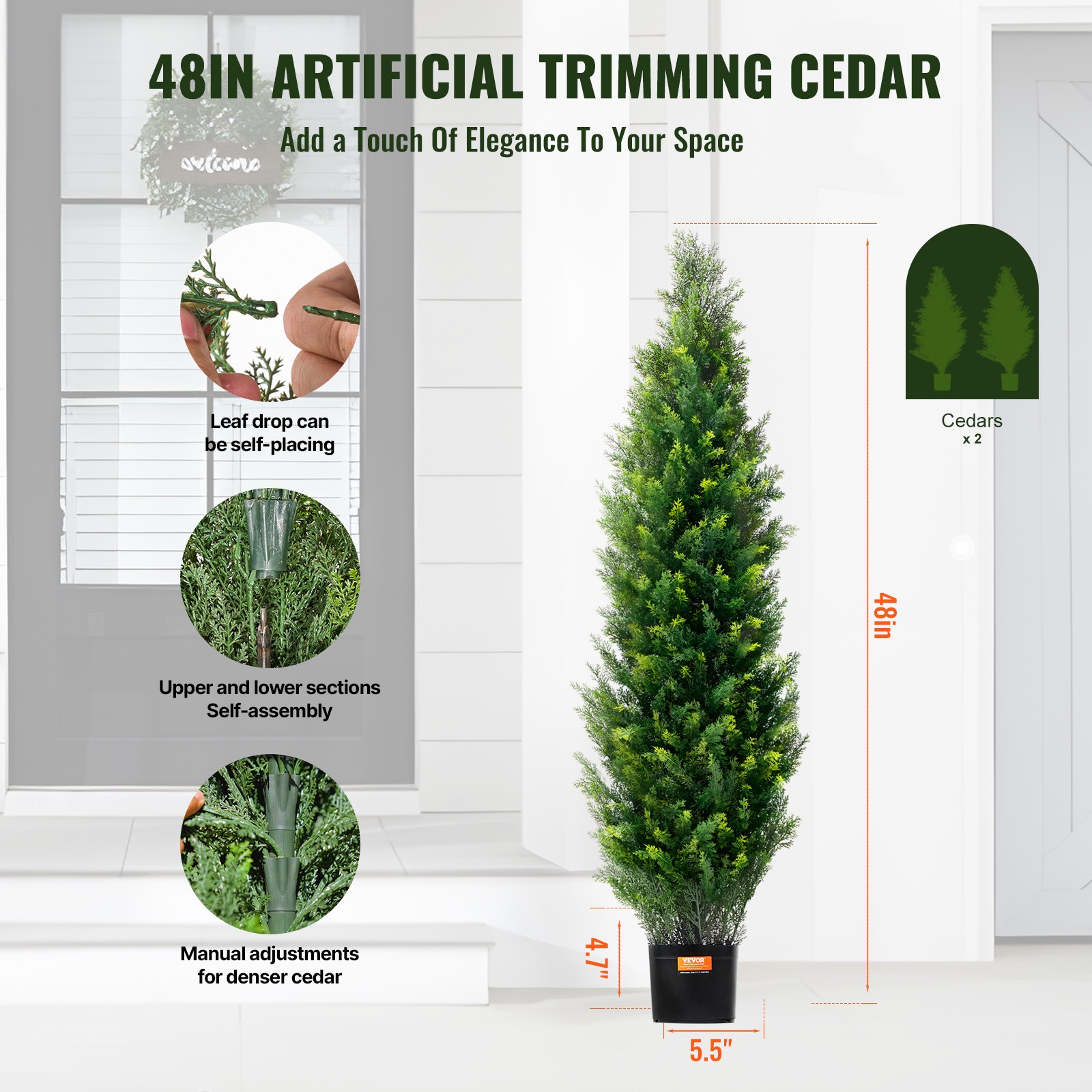 VEVOR 2 Pack 4ft Artificial Cedar Topiary Tree Plant UV Decor Indoor Outdoor
