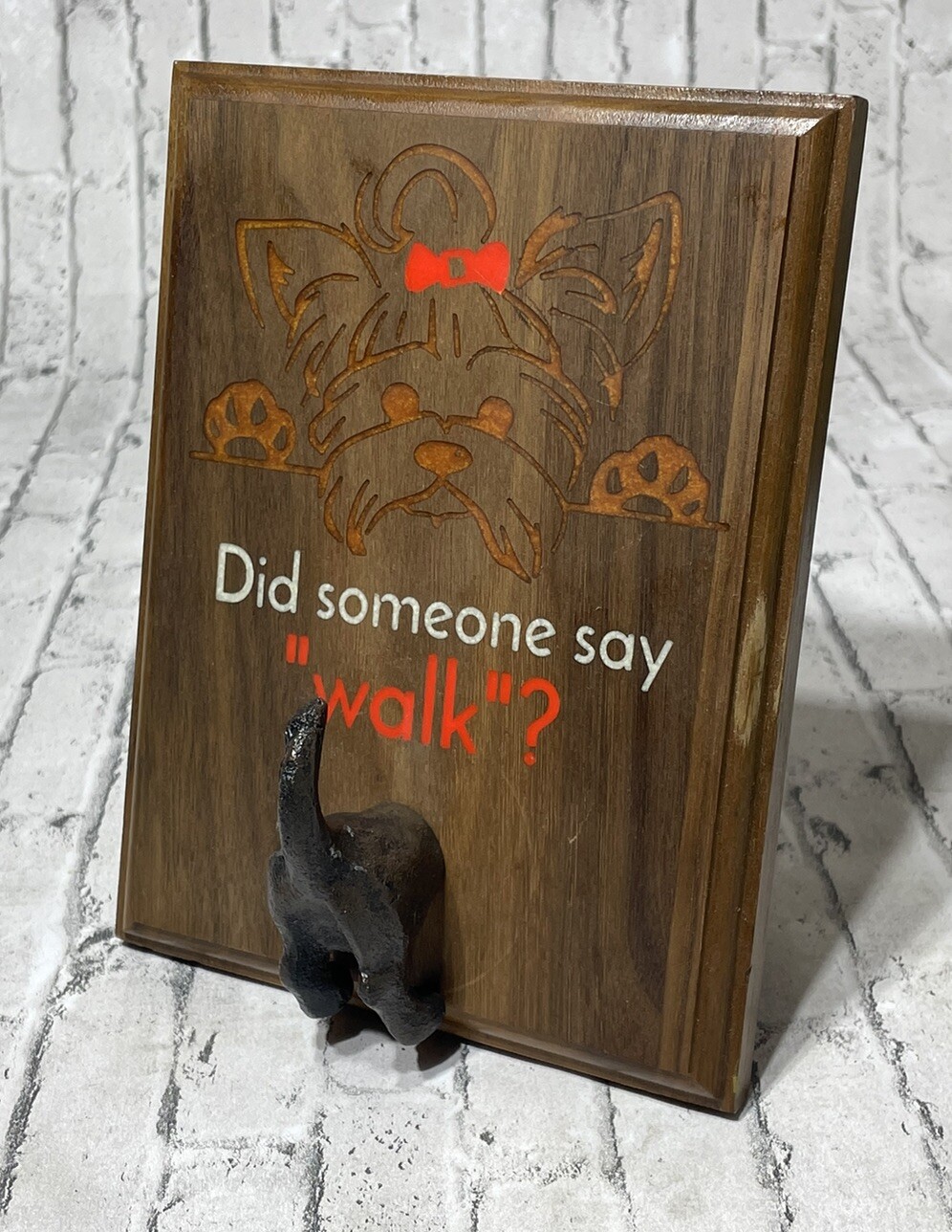 Did Someone Say Walk Dog Wood Wall Plaque Sign with Hook Leash Collar Holder