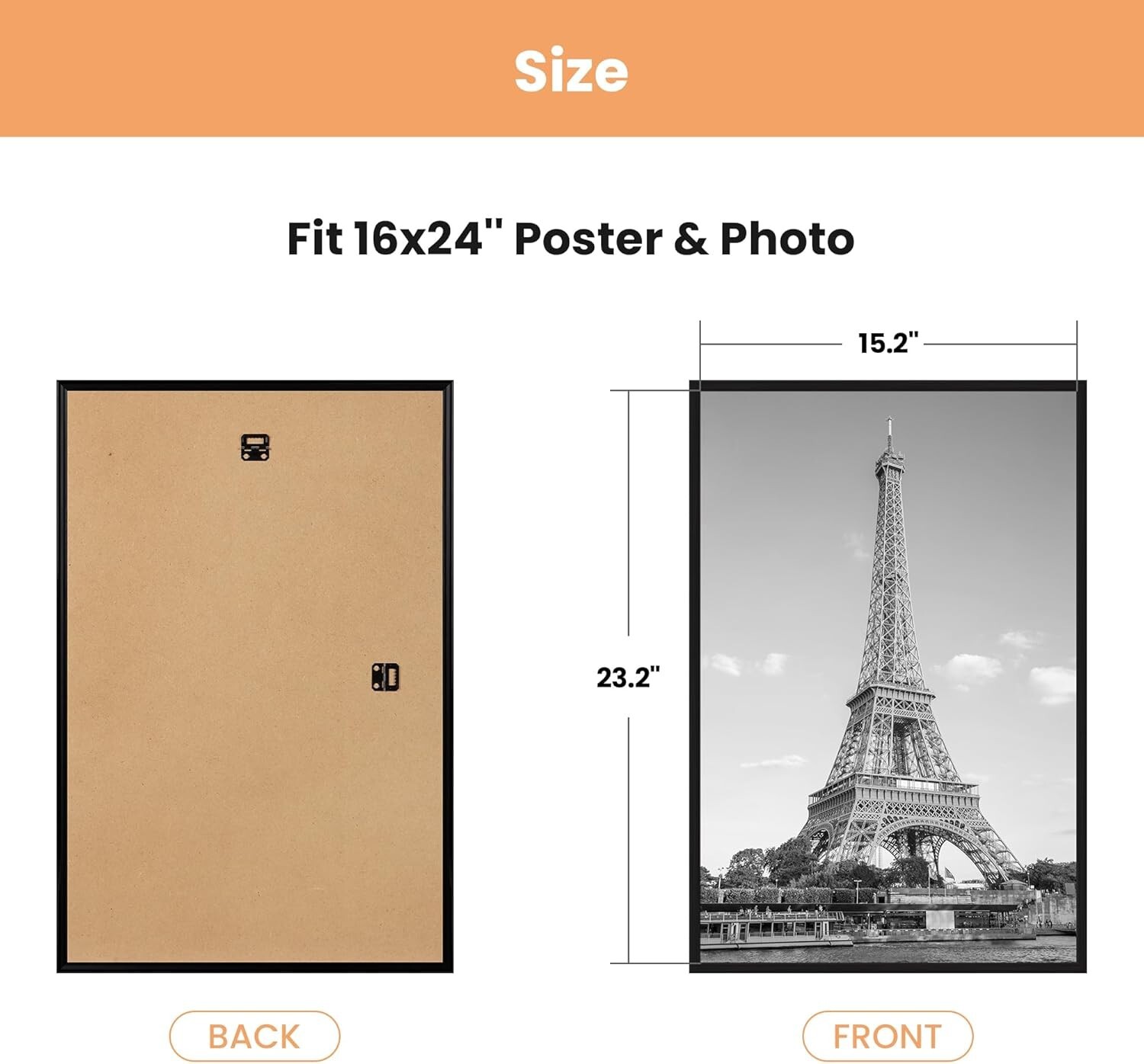 16X24 Picture Frame Black 3 Pack, Scratch-Proof Poster Frames 16 X 24 for Photo