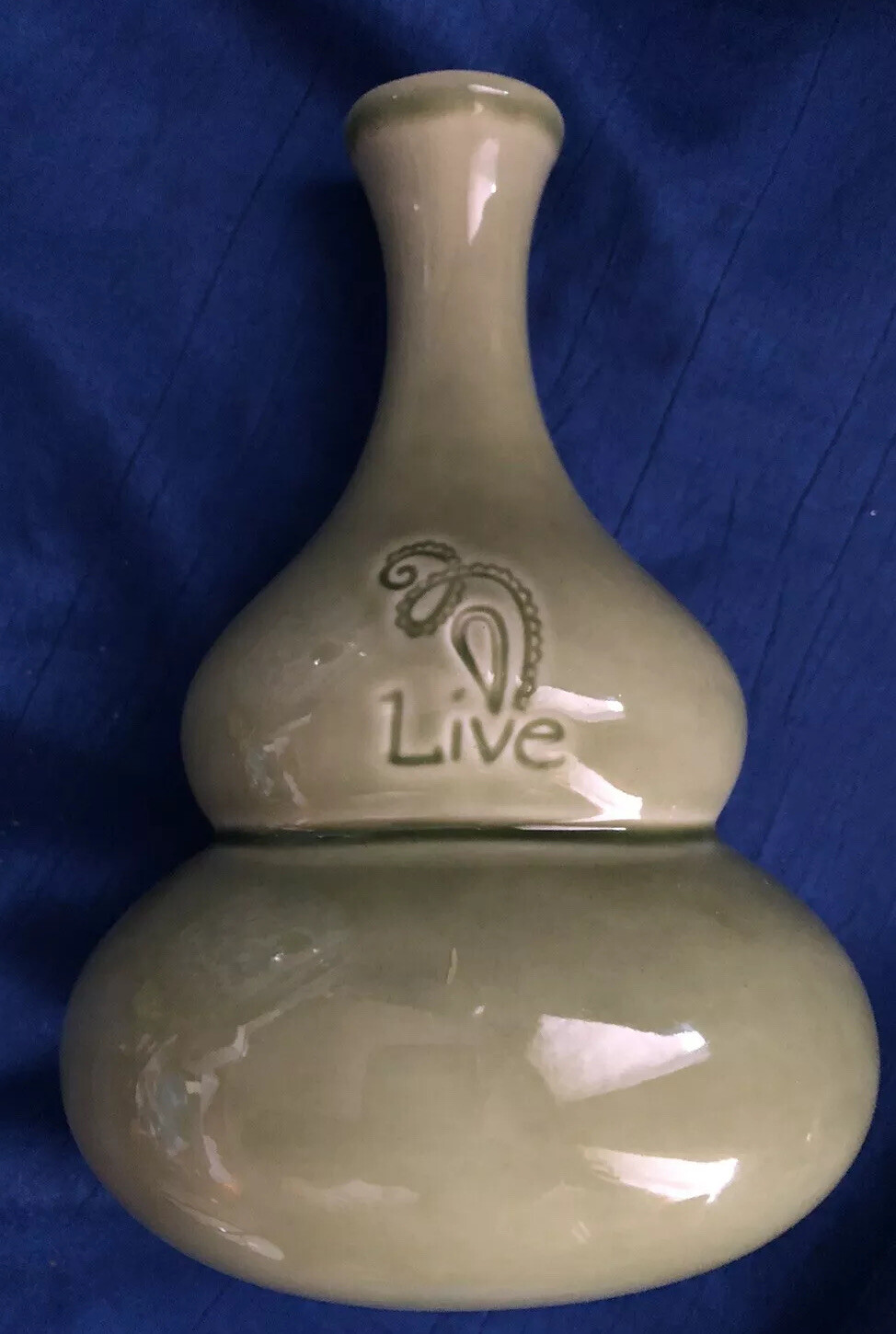 SET OF 3 VASES LIVE LOVE LAUGH GREEN VARIOUS SHAPES VINTAGE OCTOBER HILL