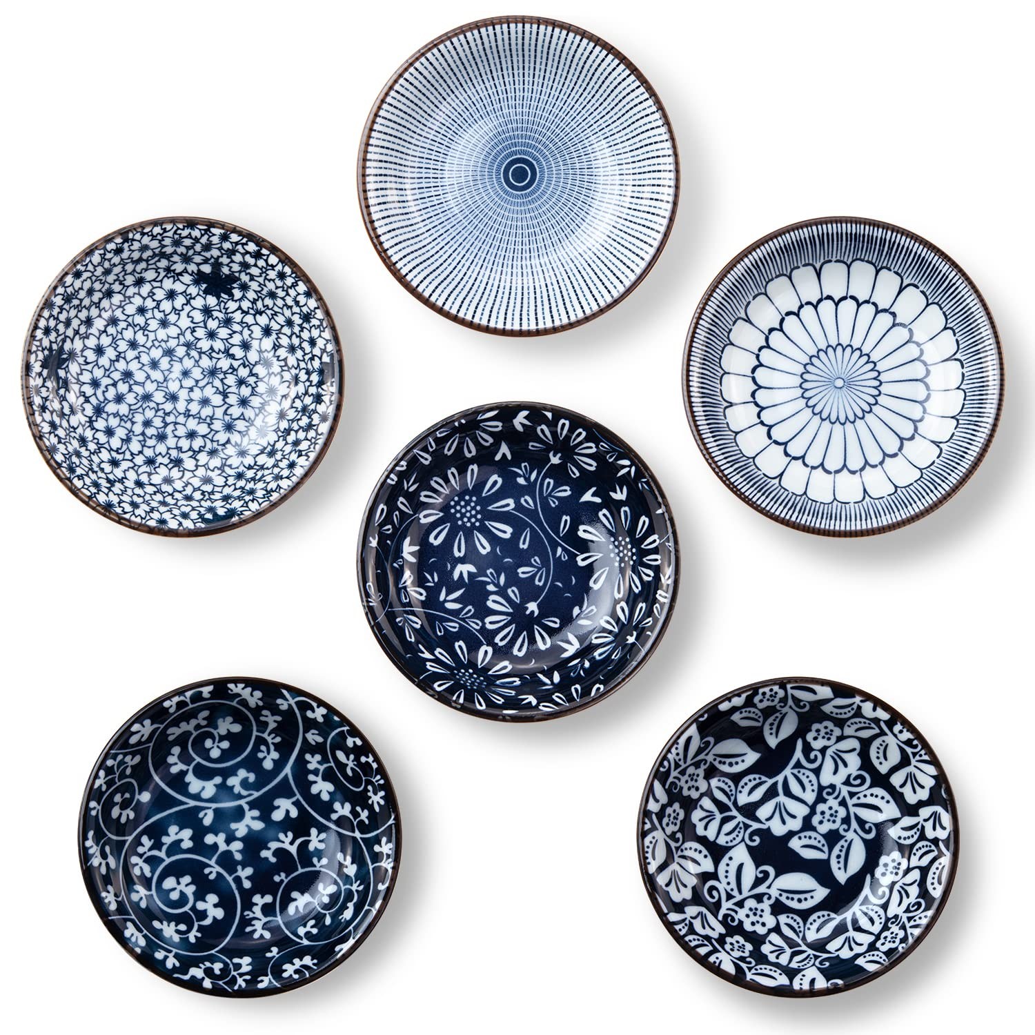 Dipping Bowls, Soy Sauce Dish Ceramic, 3 OZ Small 4 Inches, Multicolor