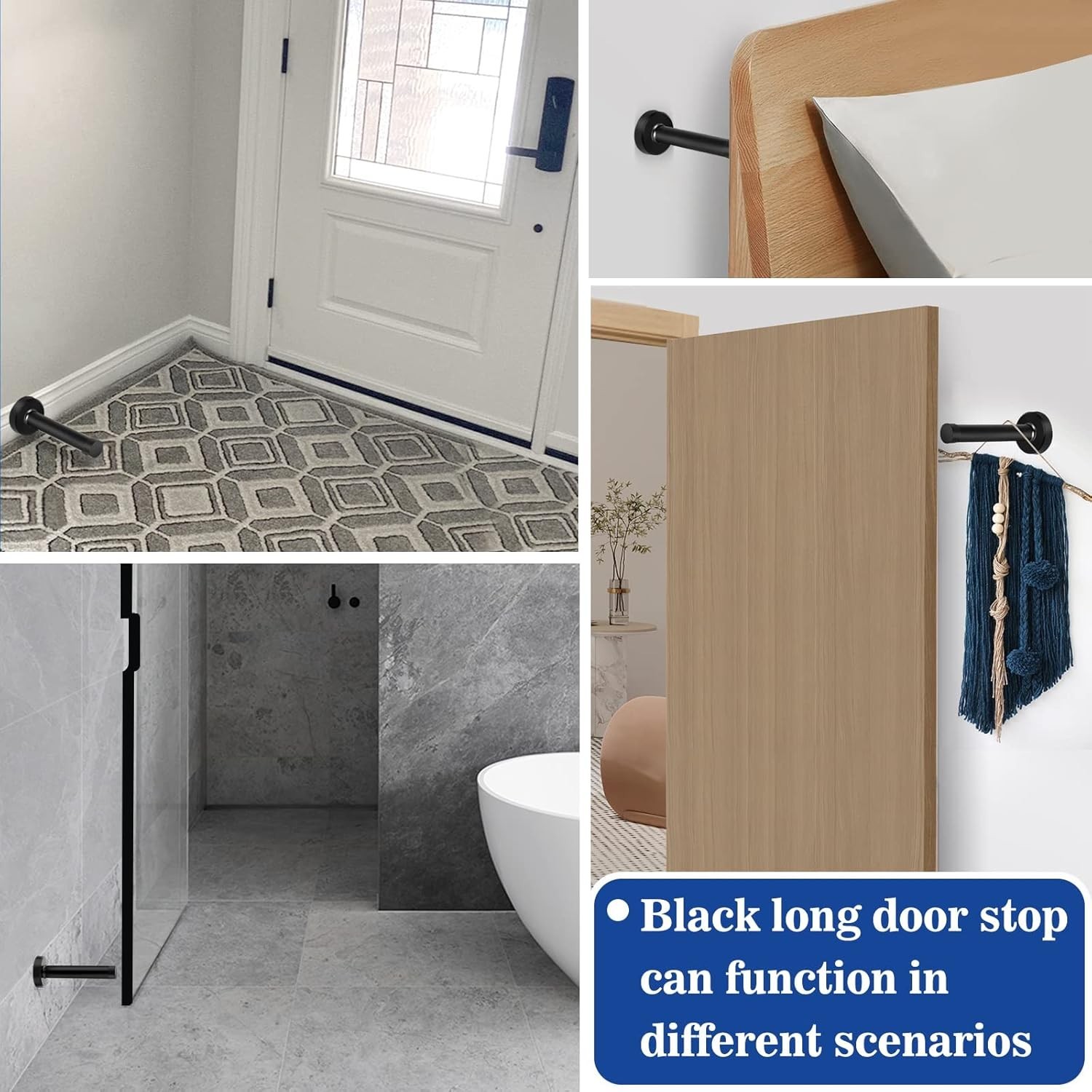 8 Inch Door Stop, Extra Long Door Stopper, Wall Mounted, Black Doorstops Exte…