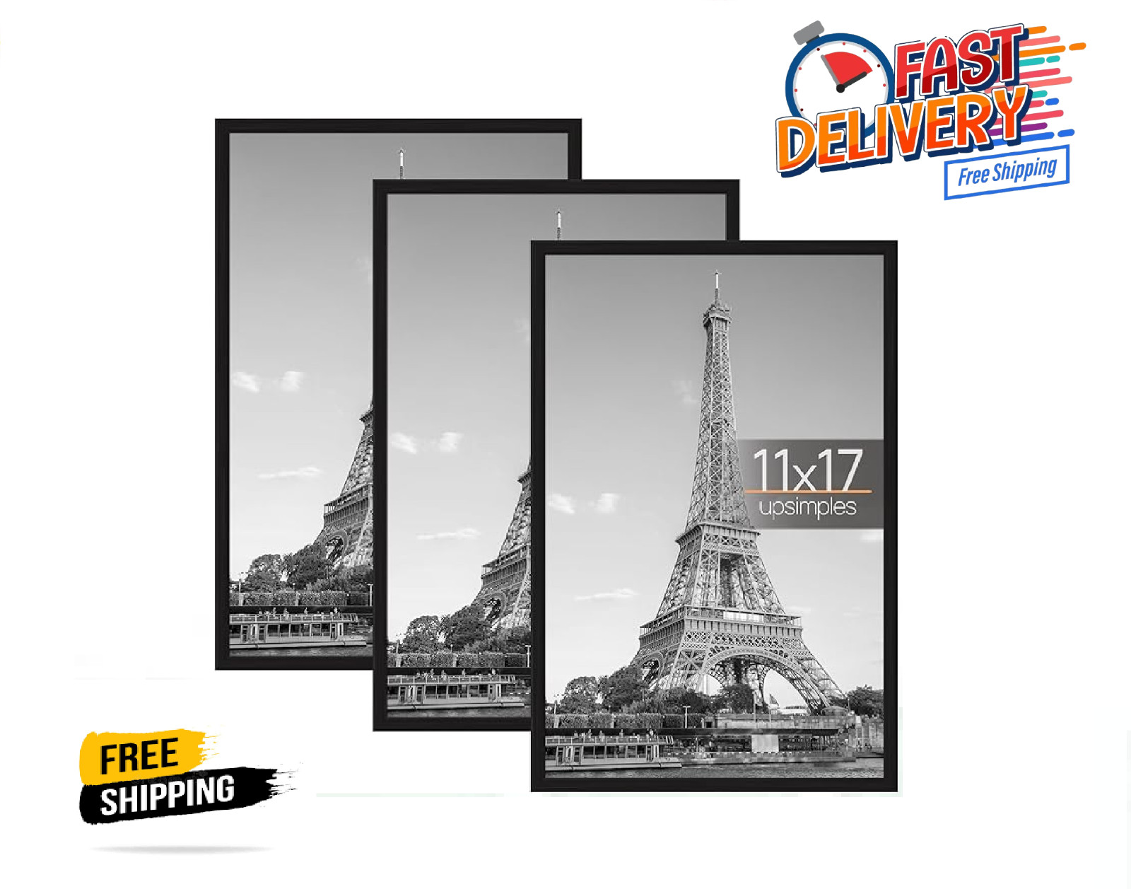 11X17 Picture Frame Black 3 Pack, 11 X 17 Frame for Horizontal or Vertical Wall
