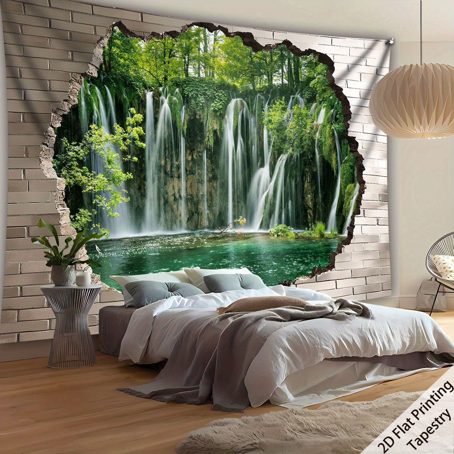 1pc Extra Large Forest Waterfall Landscape Tapestry – 2D Flat Print Polyester Wa