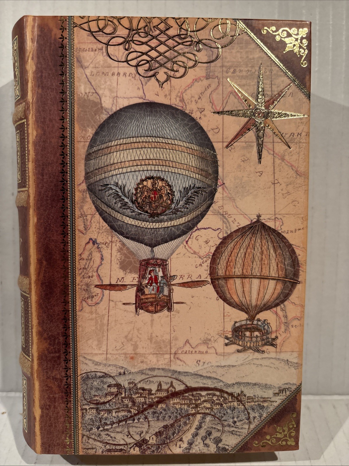 Hot Air Balloon Postcard Design Decorative Faux Book Secret Storage Box Magnetic