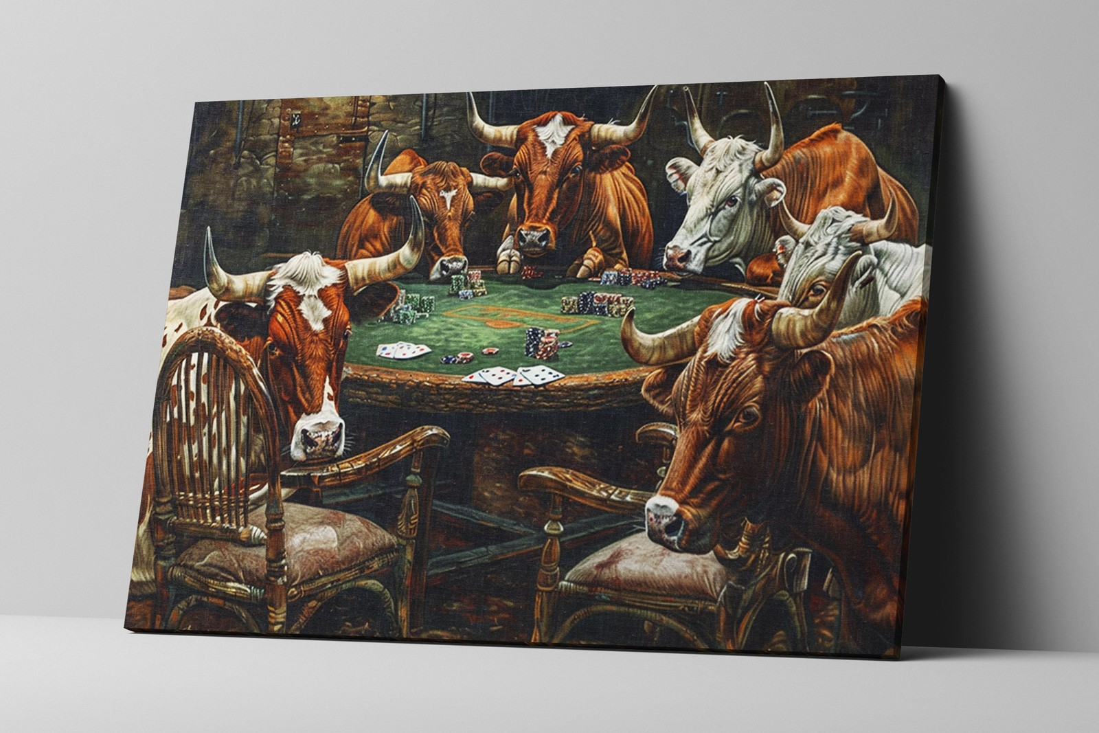 Texas Longhorns Canvas Playing Poker Gallery Wrapped Art Living Room Decor