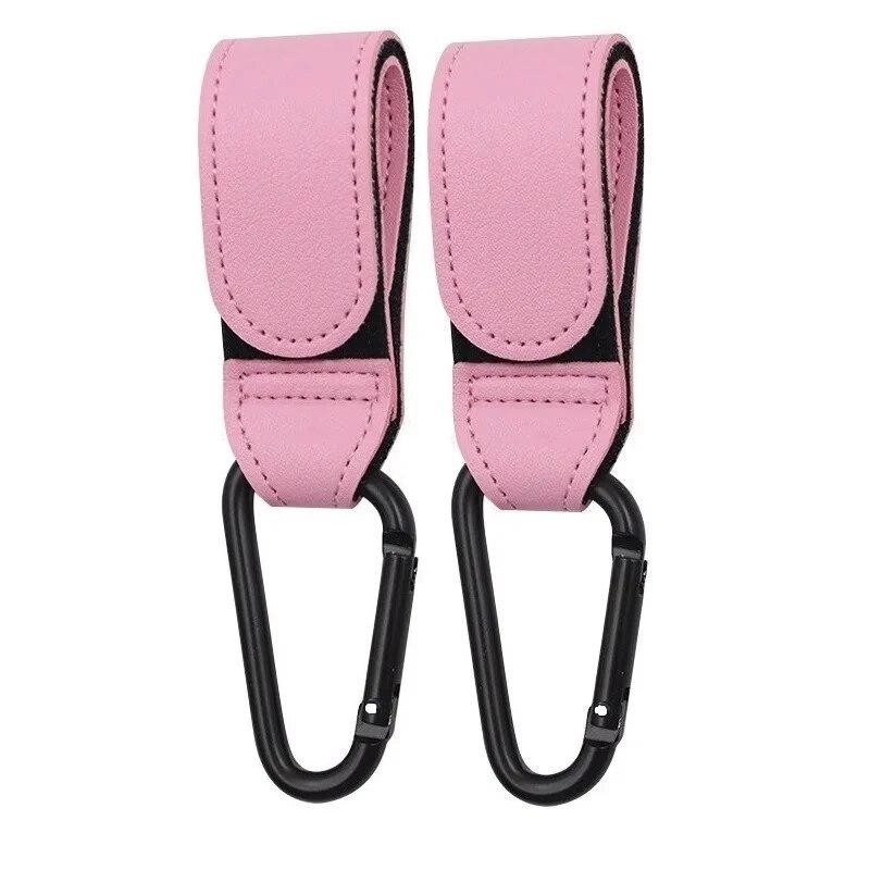 2PCS Leather Baby Stroller Hooks PU Adjustable Pram Diaper Bag Hanger