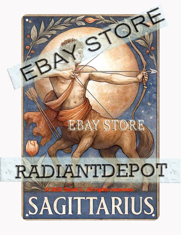 metal tin sign Sagittarius Zodiac Archer Symbol fire astrology plaque