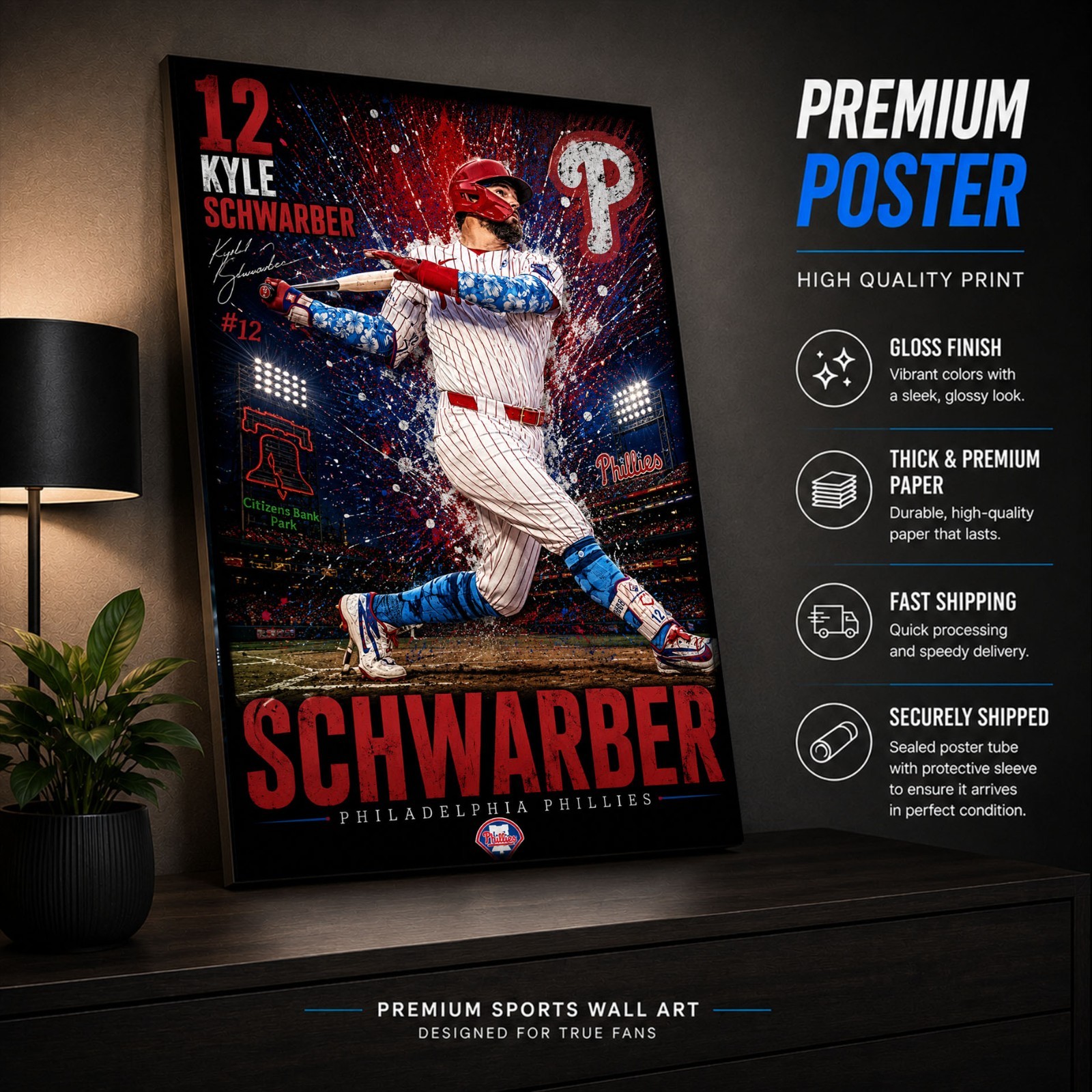 Kyle Schwarber Phillies Poster or Canvas – Kyle Schwarber Phillies Wall Art