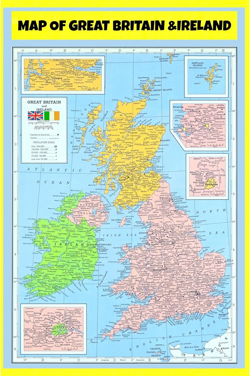 Map of Great Britain and Ireland 18×24 Perfect for Classrooms and Homes