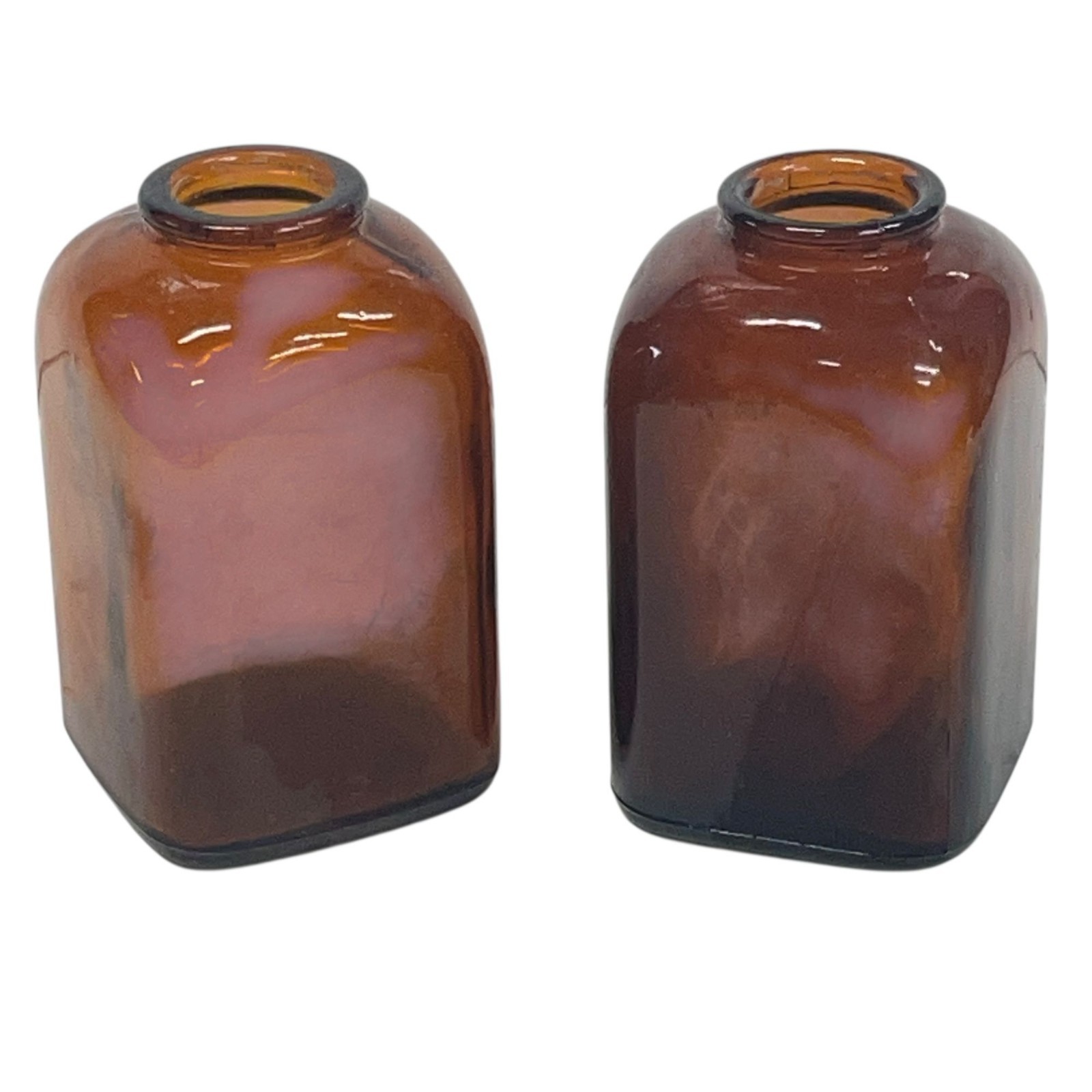 Amber Glass Snuff Square Bottles 3.5&Prime; Decorative Vases St of 2 Vintage
