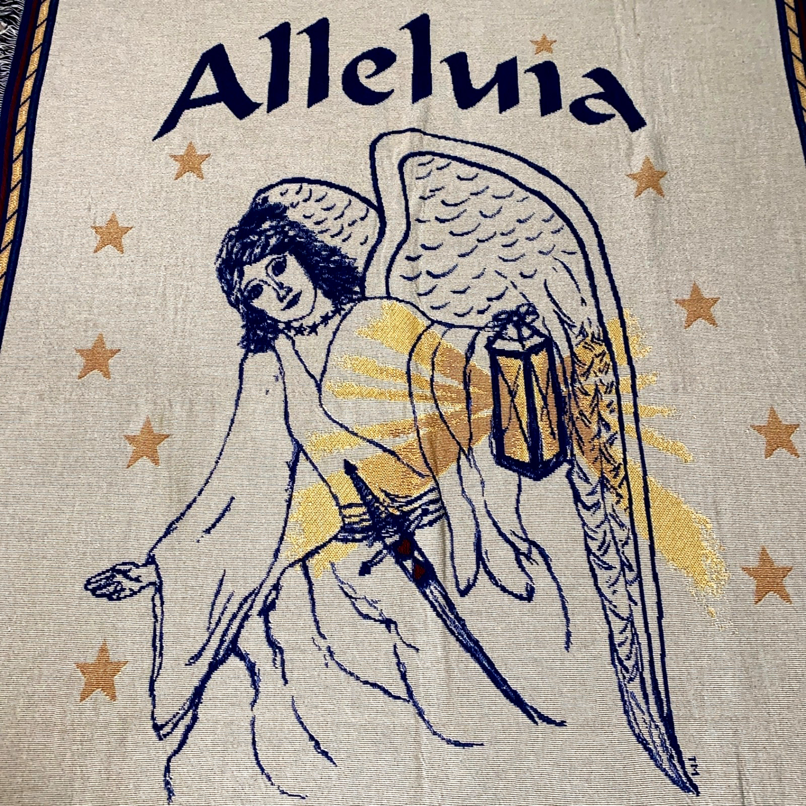 Cross Canvas Tapestry Alleluia Throw Blanket Angel Psalm 2009 PanTullio 48 X 62