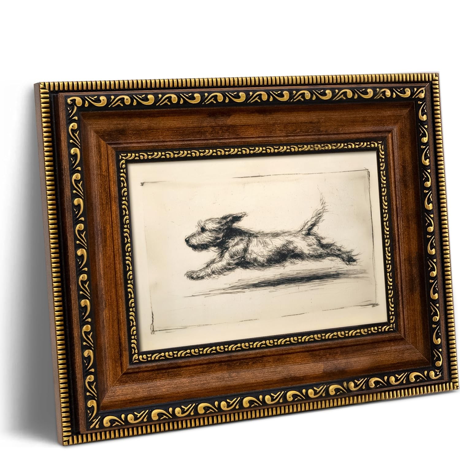 Vintage Framed Running Dog Canvas Wall Art Puppy Zoomies Wall Decor Picture D…