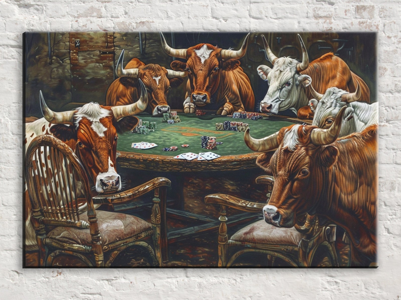 Texas Longhorns Canvas Playing Poker Gallery Wrapped Art Living Room Decor