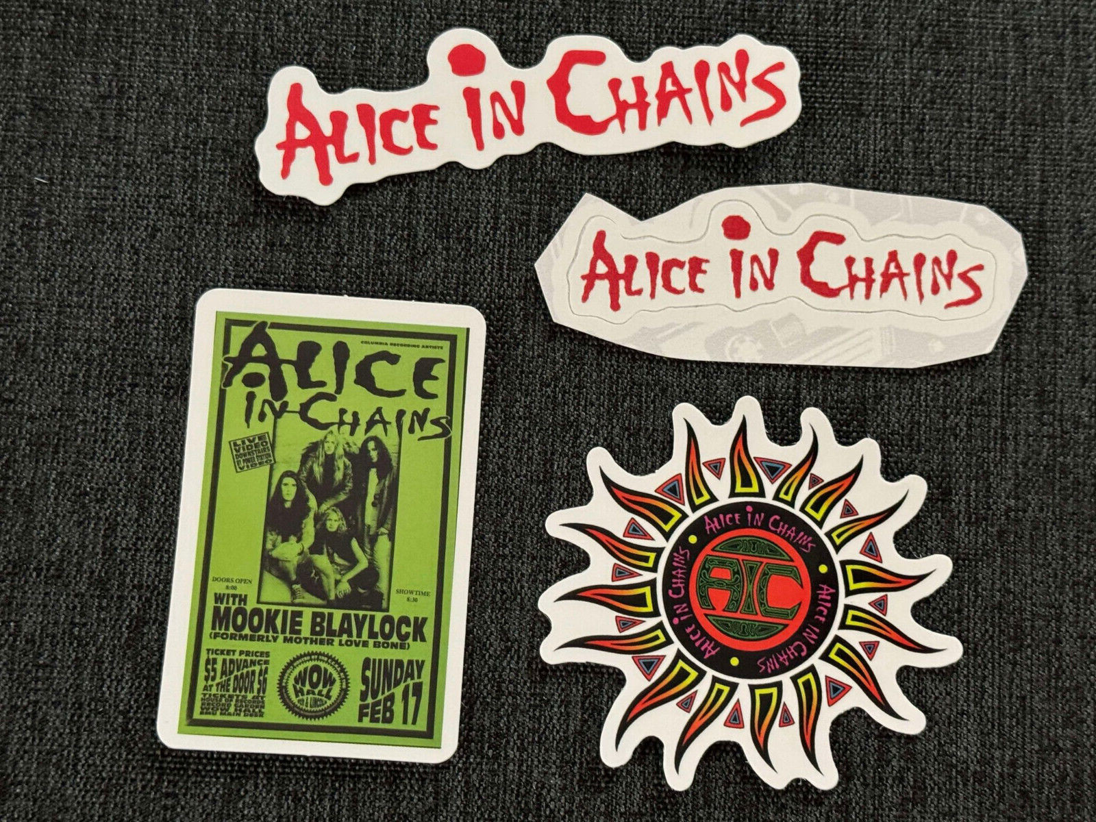 Lot of 4 ALICE IN CHAINS 5/8&Prime; to 3 1/8&Prime; Band Logo STICKERS Green FAST! FREE!