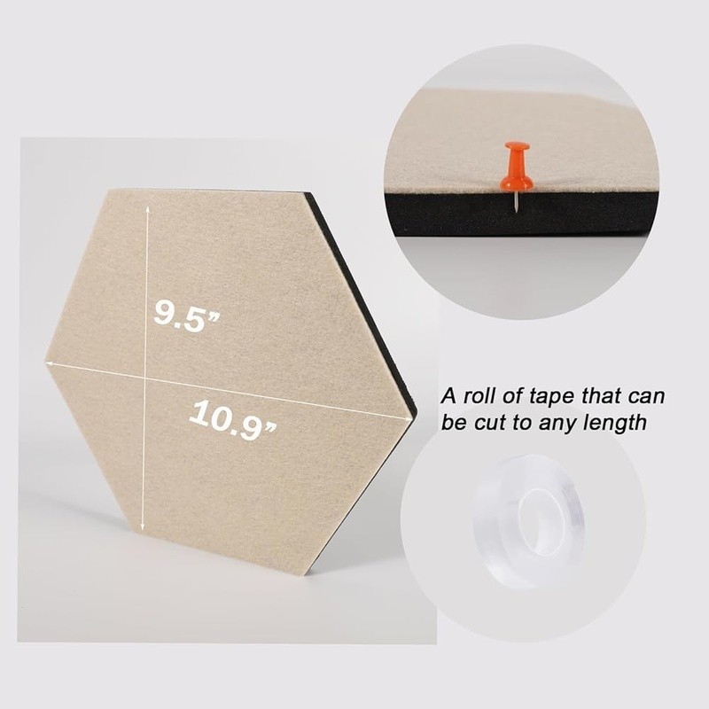 Hexagonal Felt Board Tiles Easy Installation DIY Pushpin Boards Office Decor New