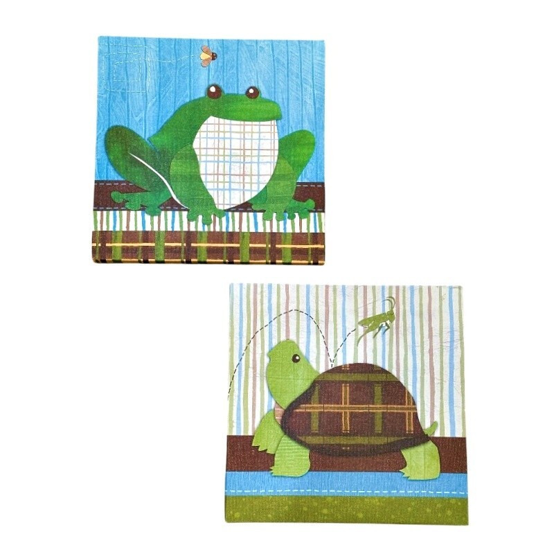 Oopsy Daisy Too Canvas Wall Art Set of 2 Frog Turtle Backyard Friends 10 x 10 In