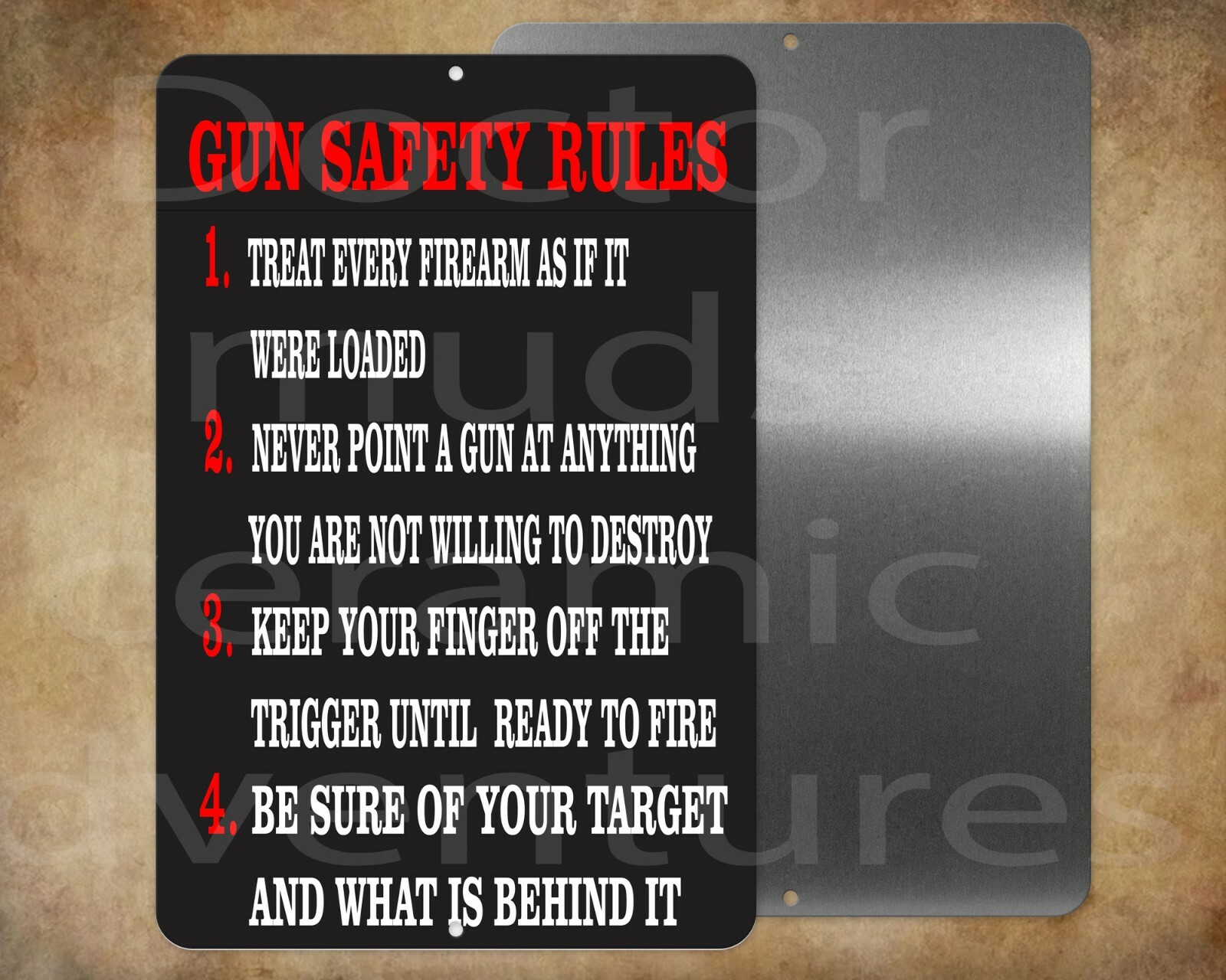 GUN SAFETY RULES 8&Prime; x 12&Prime; metal sign Great for ranges and gun owners