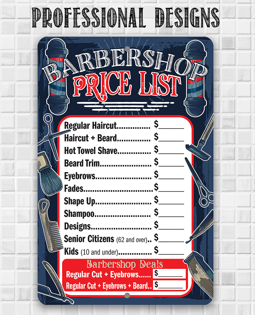 Metal Sign – Barbershop Price List – Durable Metal Sign – Use Indoor/Outdoor
