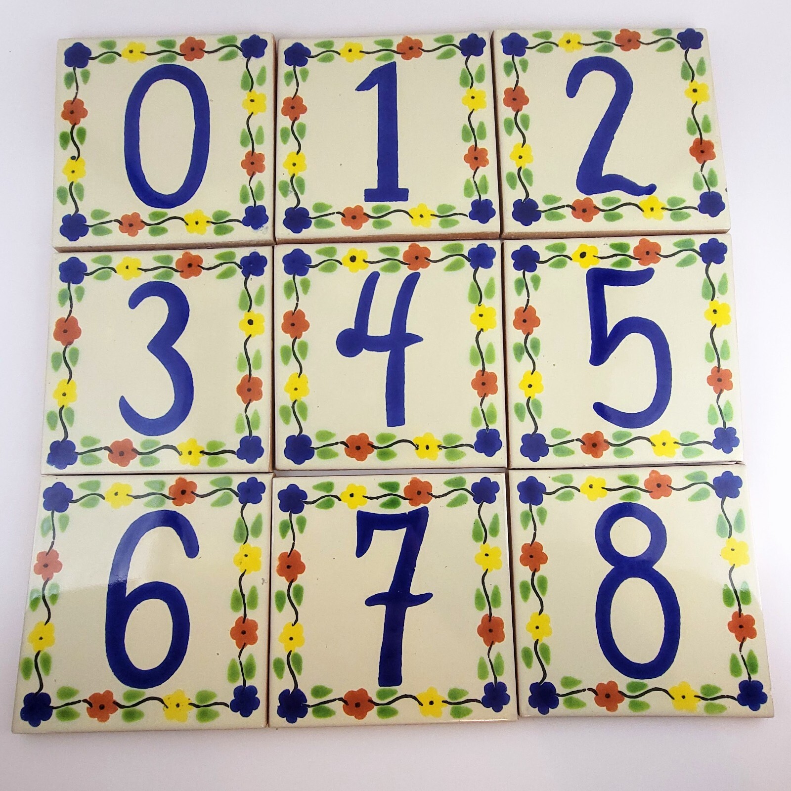 Mexican Talavera House Numbers Ceramic Tile 4.25&Prime; x 4.25&Prime; Handmade