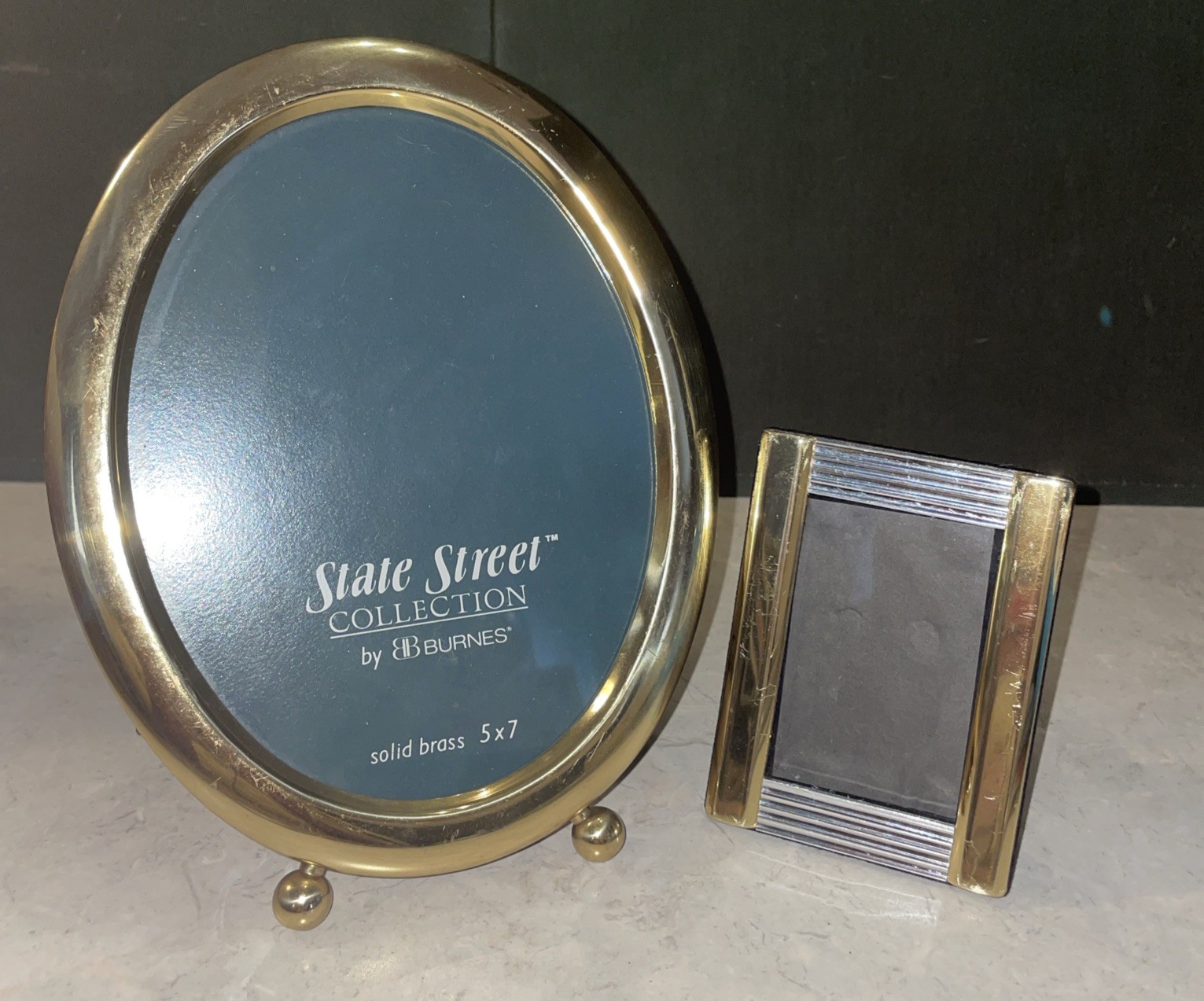 Burnes State Street Gold Solid Brass Oval Footed 5 x 7 & 4×3”Picture Frames
