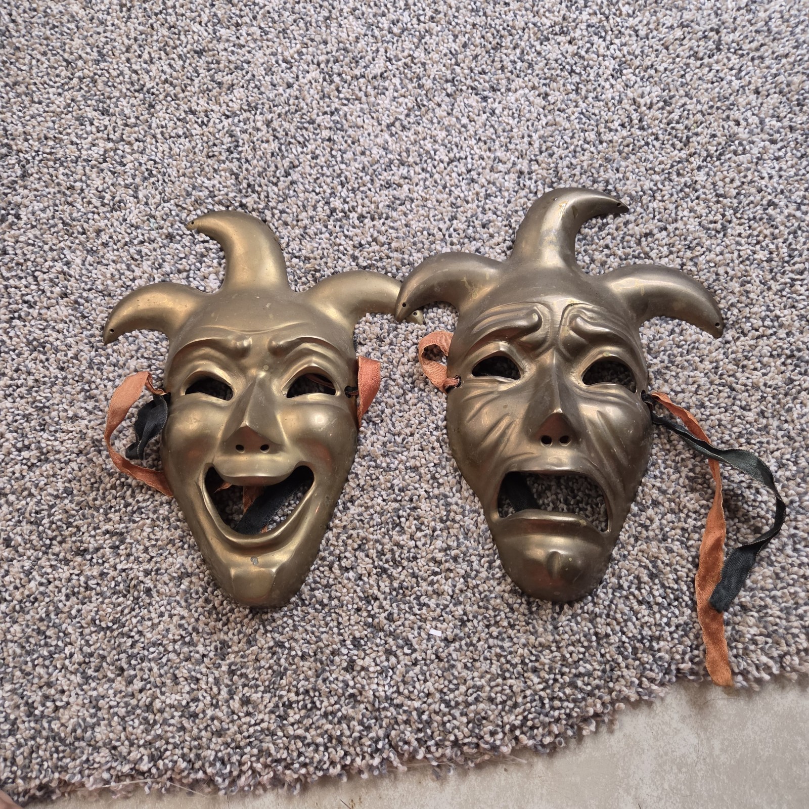 Vintage Brass Theater Drama Face Masks Happy Sad Joker Jester Made In India