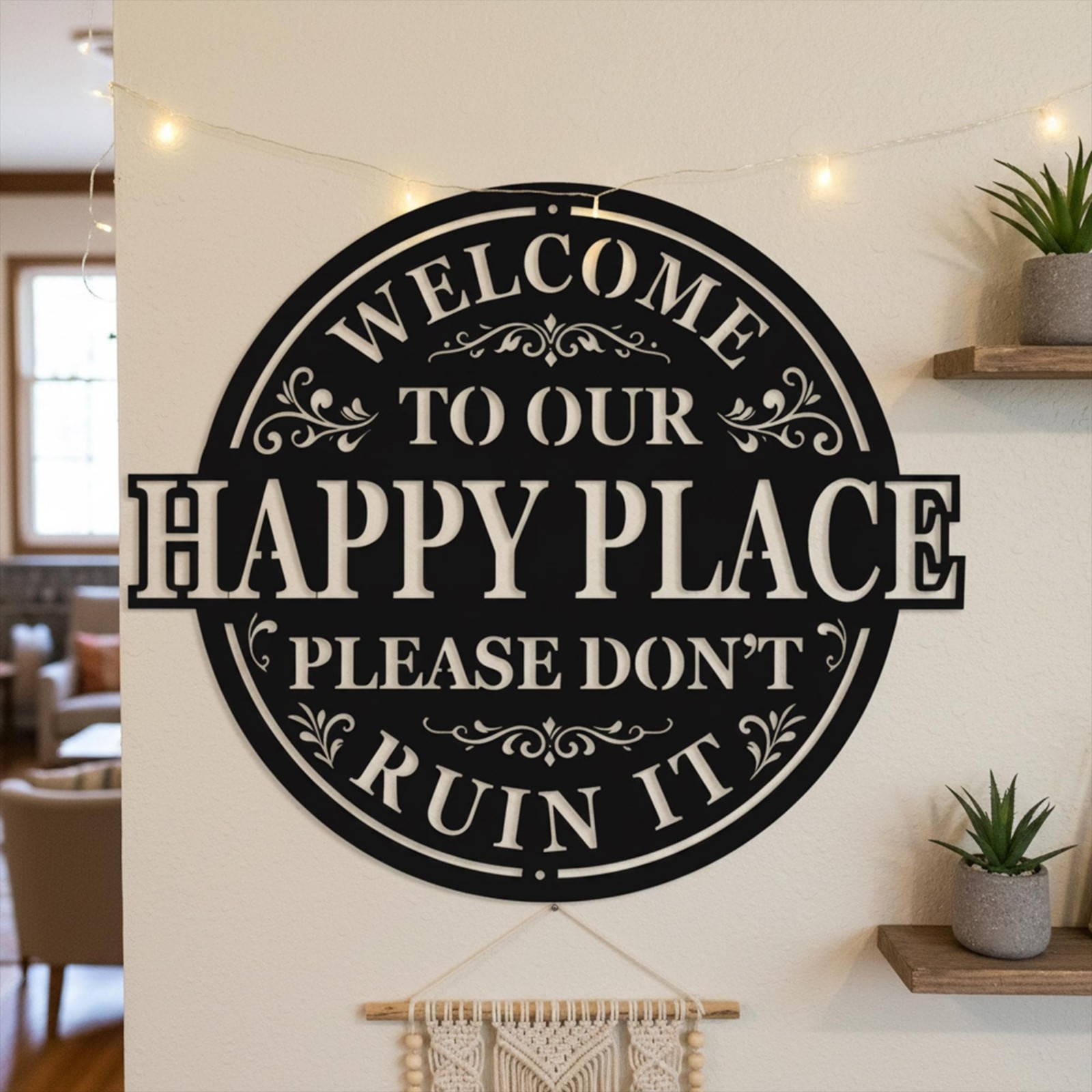 « Happy Place » Funny Metal Sign – Humorous Home & Patio Wall Decor