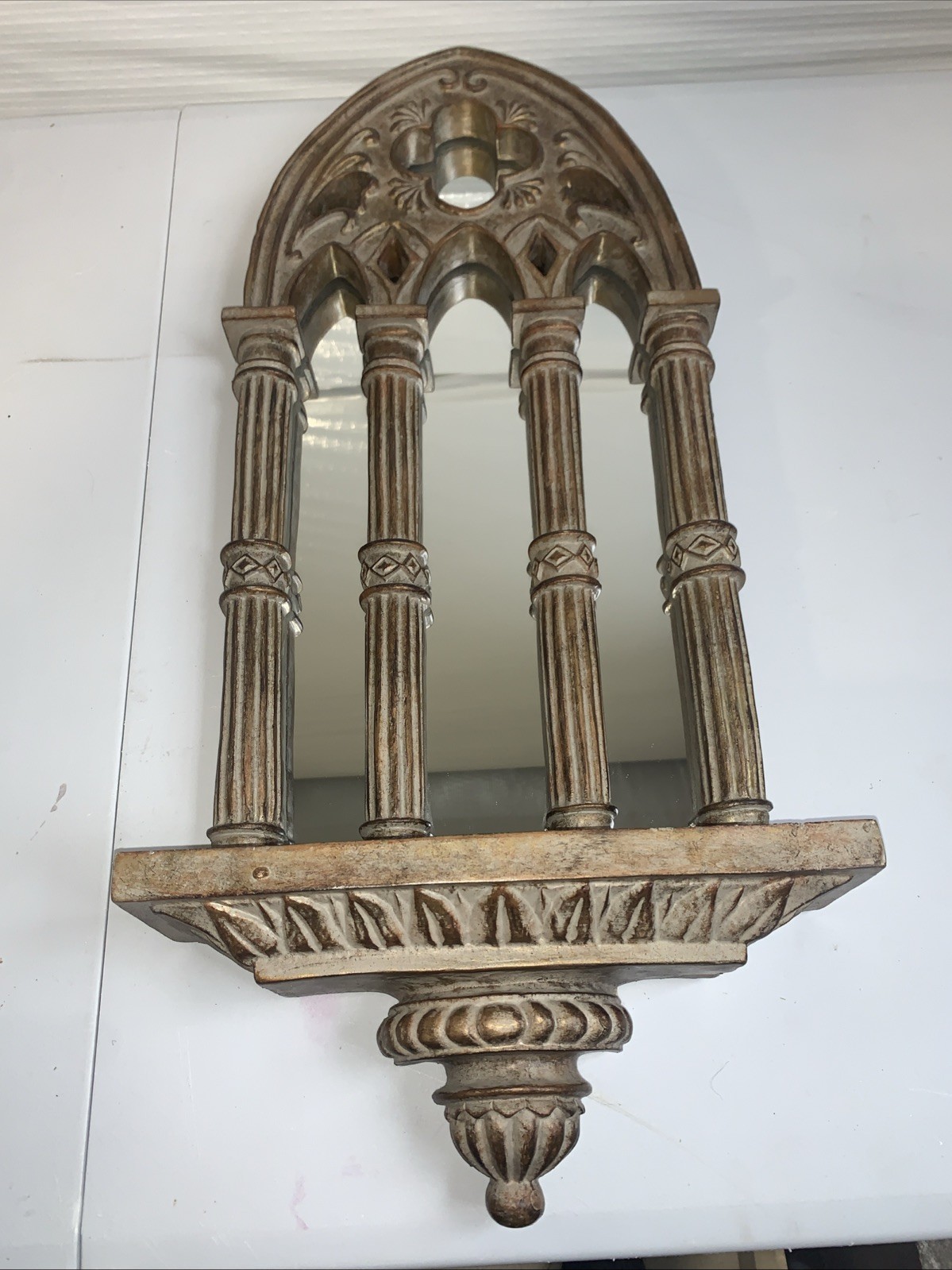 Gothic Cathedral Arch Wall Mirror | 23” Distressed Victorian Wall Decor EUC