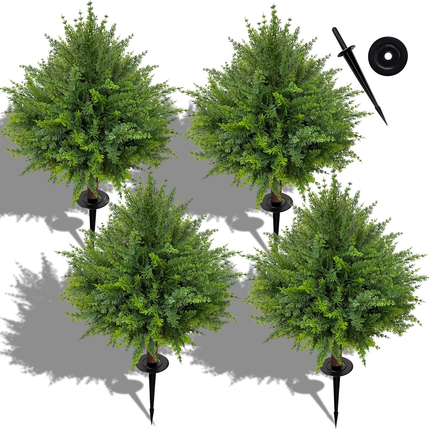 24.5 Inch (H) Artificial Cedar Topiary Ball Trees, Set of 4 UV Resistant Fake Sh