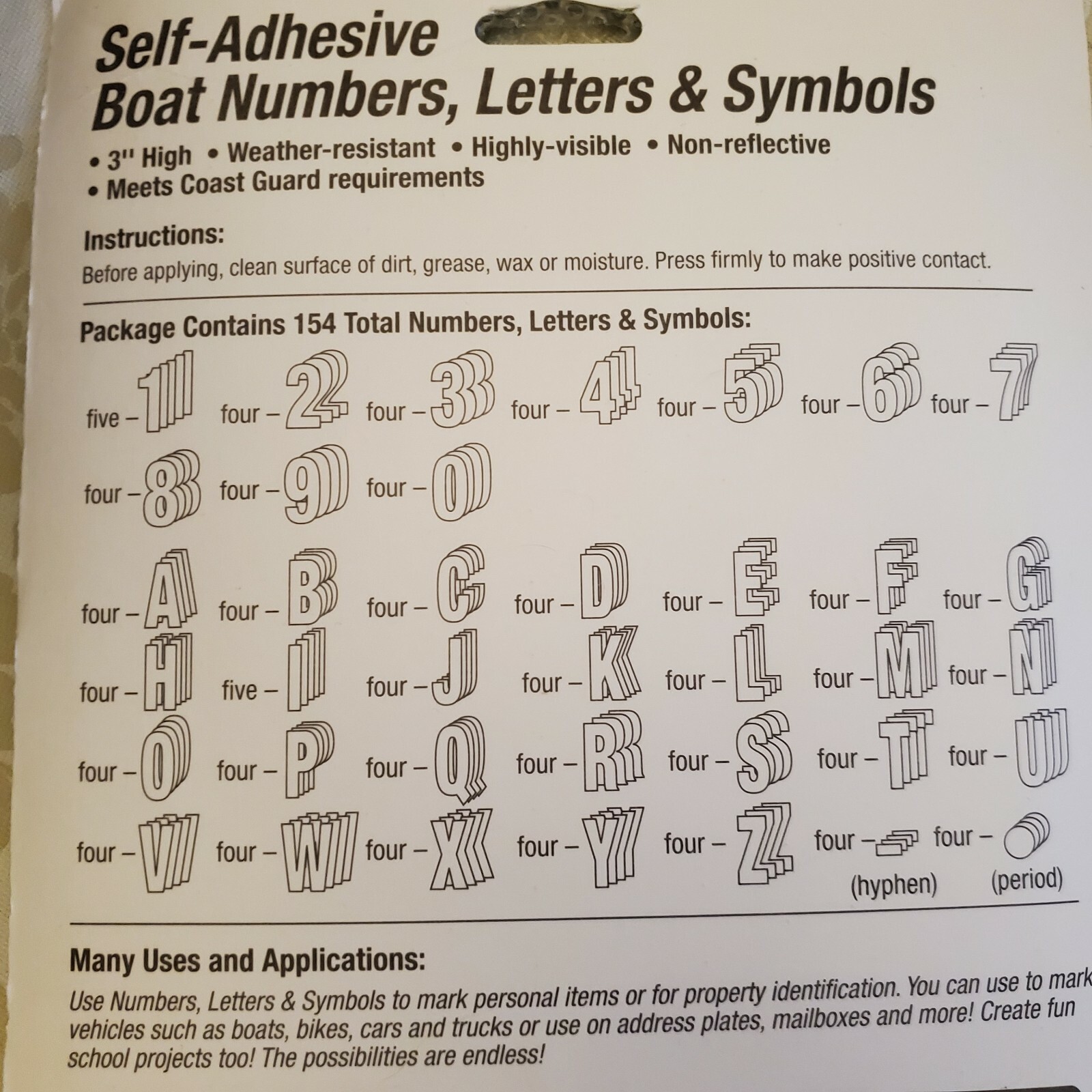 Hy-Ko Letters ONLY Self-Adhesive Sticky 3&Prime; Vinyl White on Black Labels (No #s)