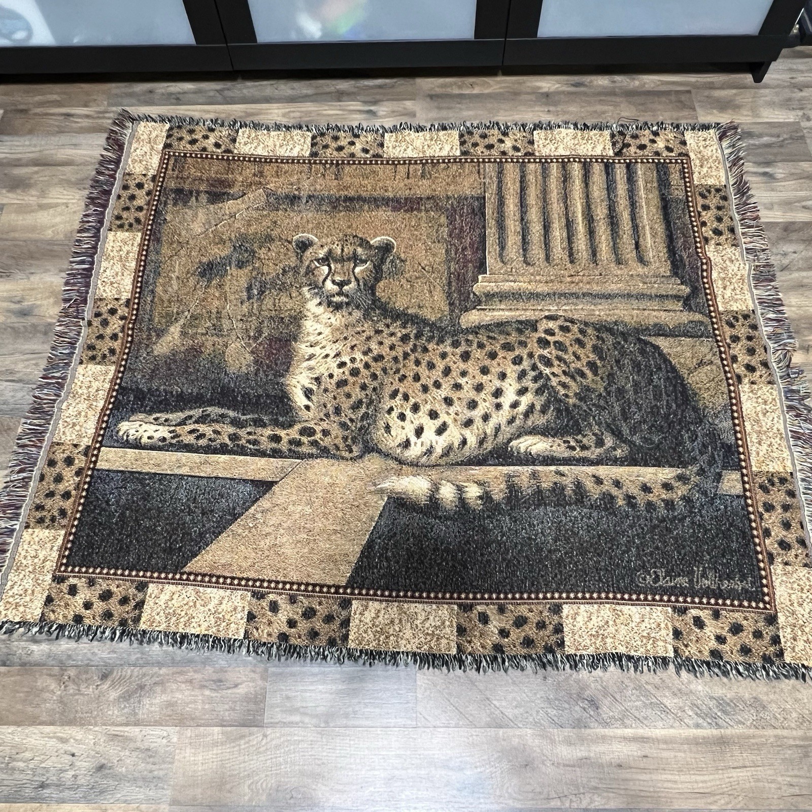Vintage Elaine Vollherbst Cheetah Wall Throw Tapestry Blanket VTG
