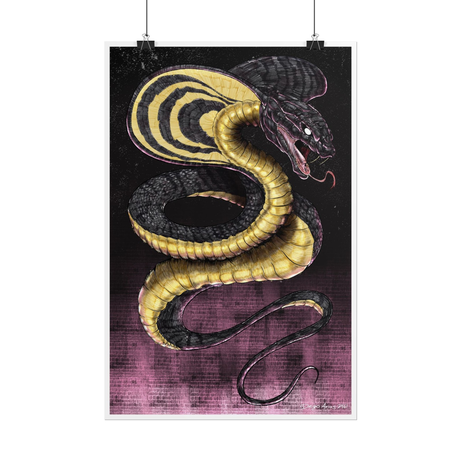Cobra Snake Art Print 12×18 – Reptile Illustration, Snake Decor, Wall Art