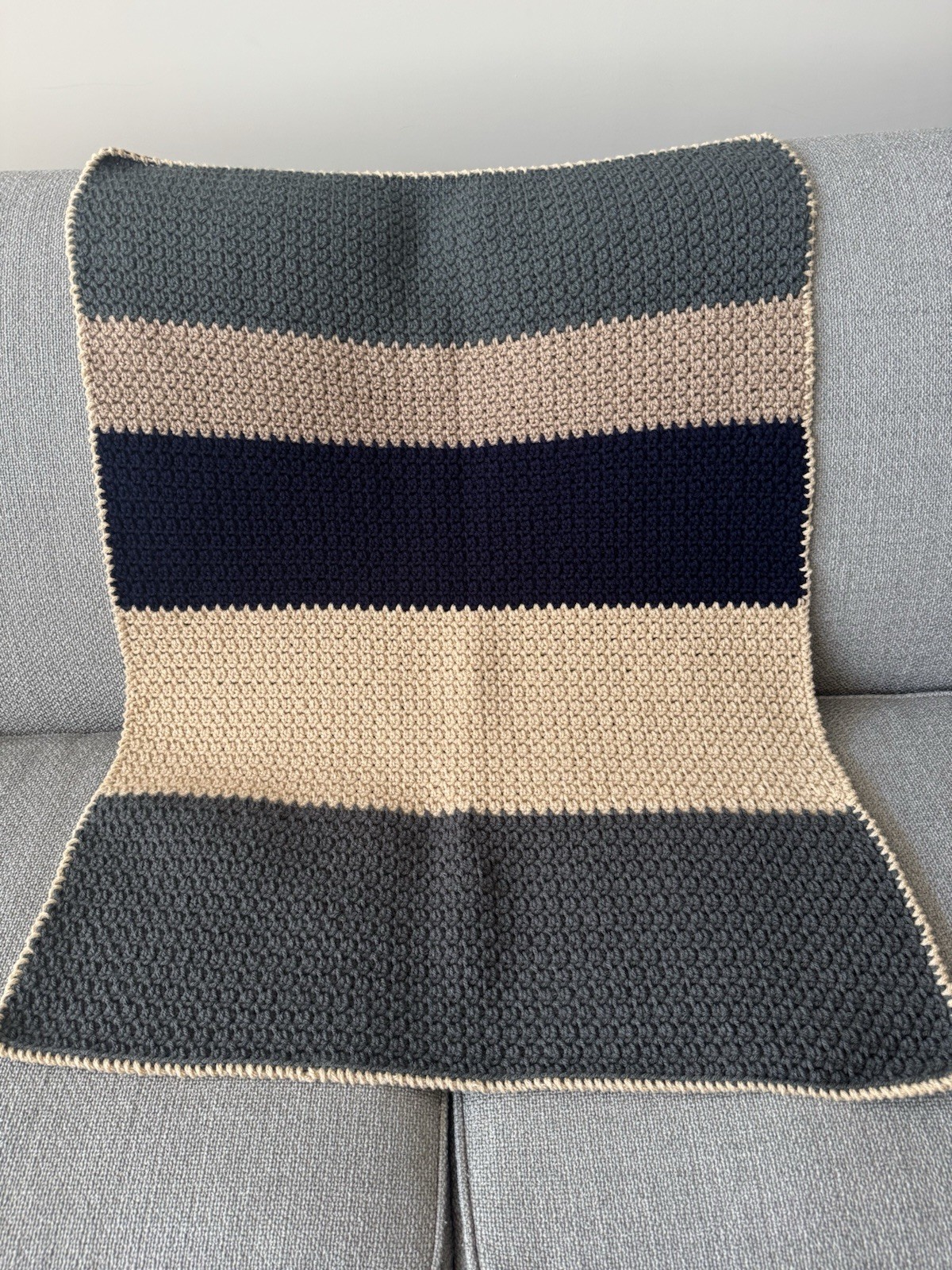 Handmade Crochet New Striped Neutral Color ￼Lap Blanket 28“ X 37“