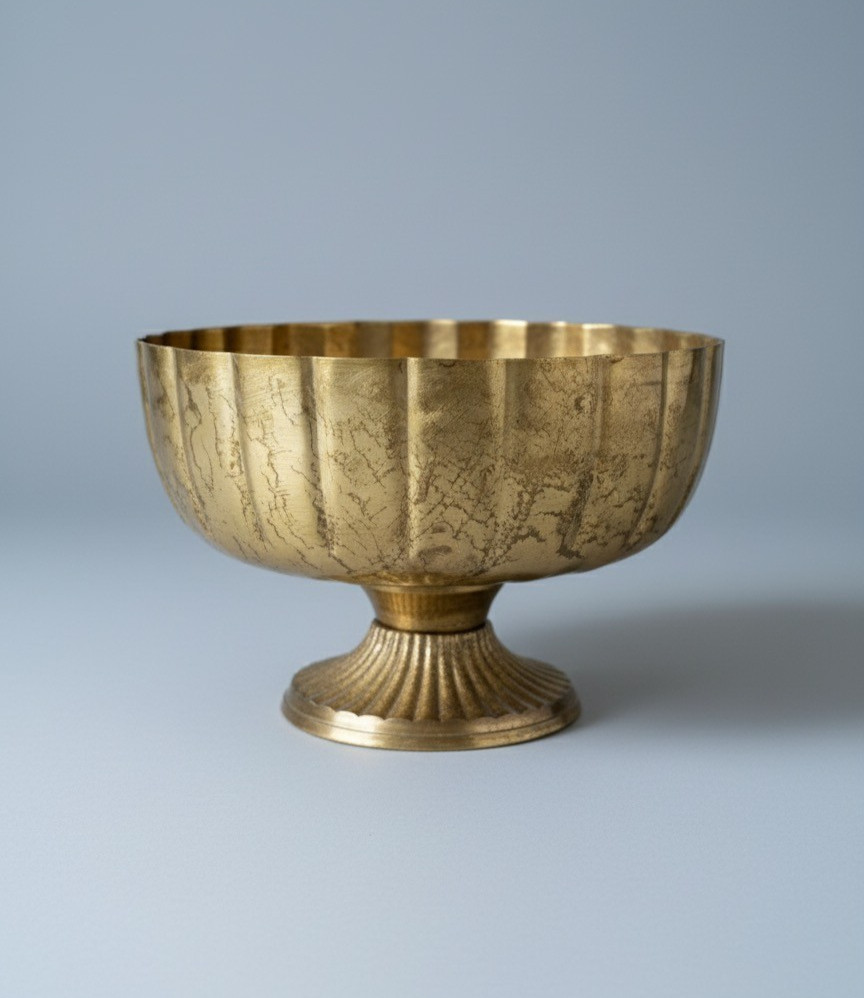 Accent Decor Lita Compote Pedestal Bowl – Distressed Modern Metal Centerpiece