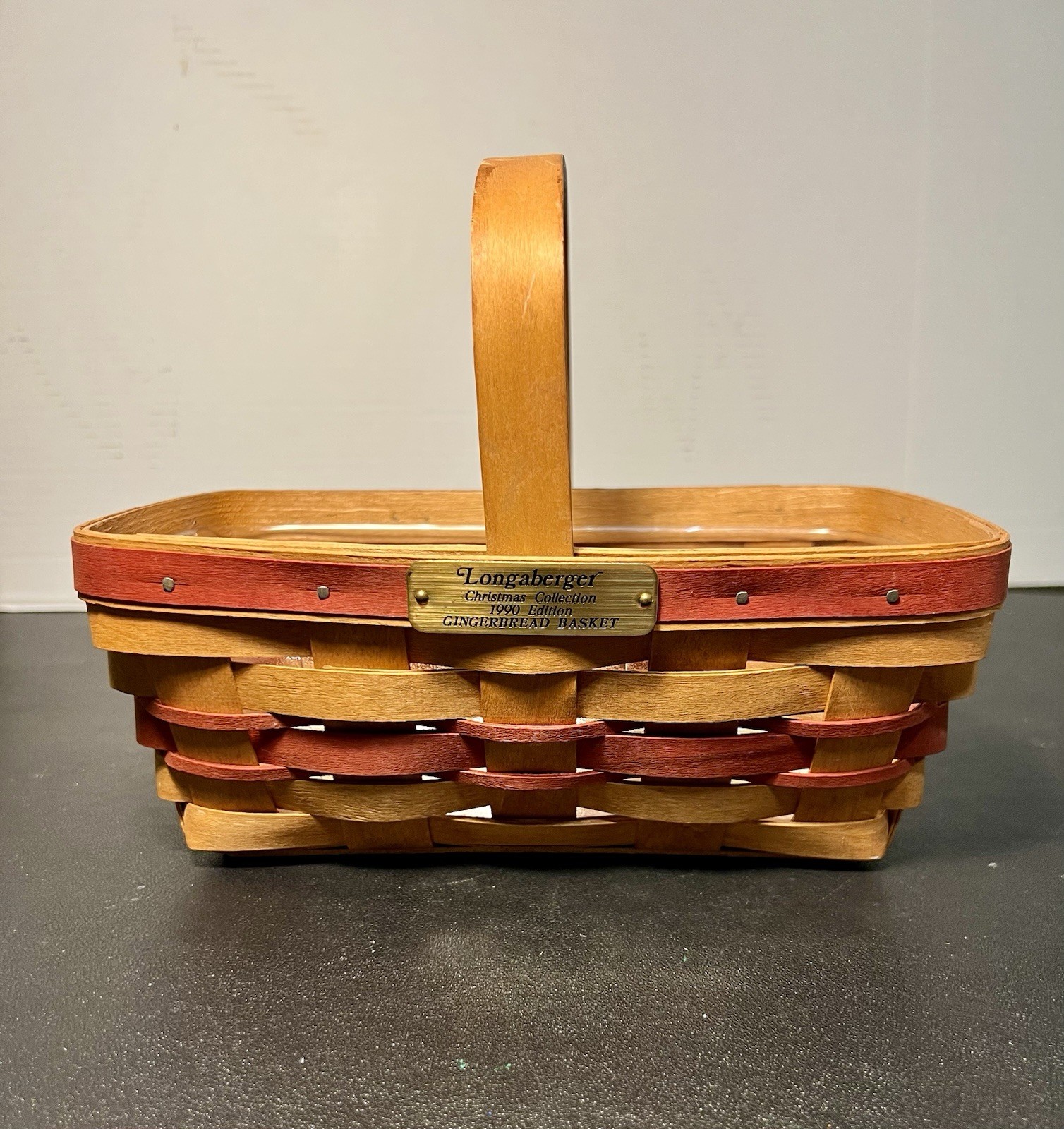 Longaberger 1990 Christmas Gingerbread Basket Signed Plastic Liner, 10×6.5”