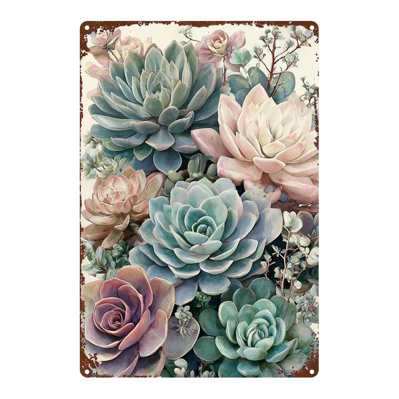 Vintage Watercolor Succulent Bouquet Metal Sign for Plant Lovers & Garden Decor