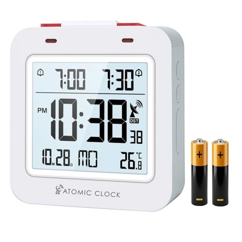 Small Digital Atomic Alarm Clock for Bedroom, 3.15 Inch Portable Travel White