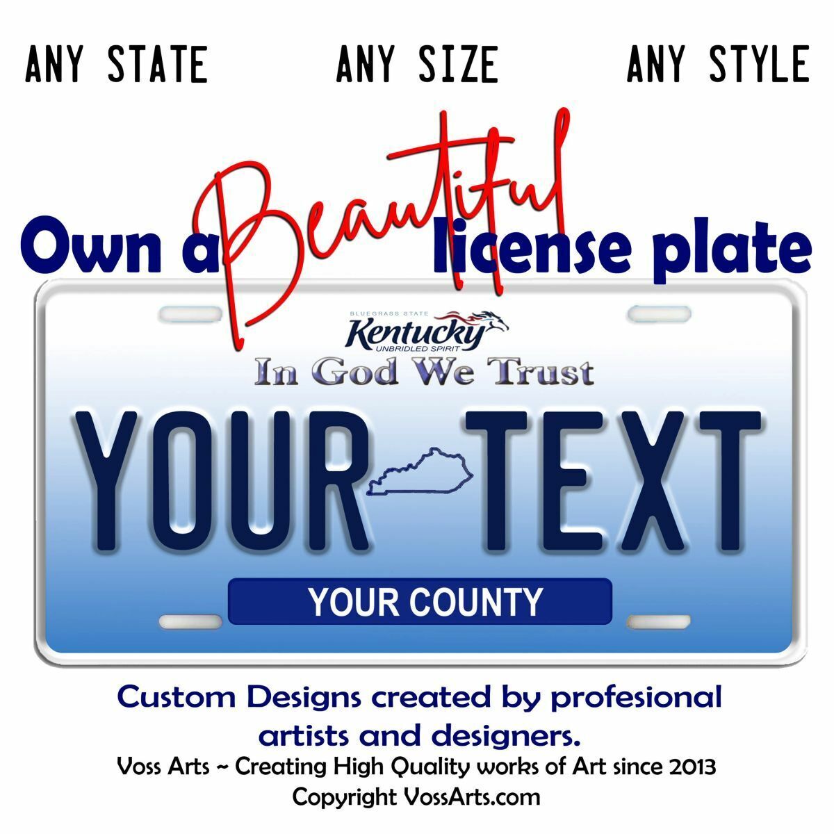 Kentucky License Plate In God We Trust custom personalized ANY TEXT Car Bike Tag