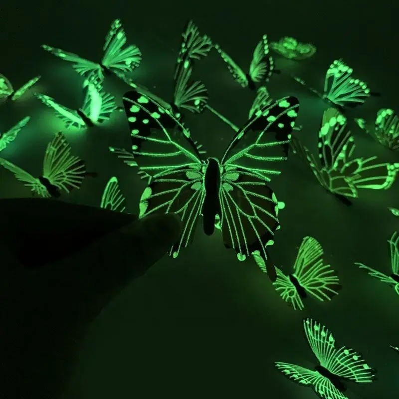 New 12Pcs Fashion 3D Luminous Butterfly Creative Wall Sticker For DIY Wall Stick