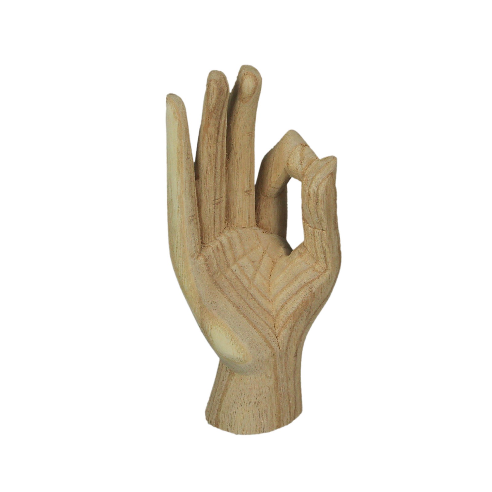 Zeckos Carved Wooden A-OK Hand Gesture Statue Natural Finish 8 Inches High