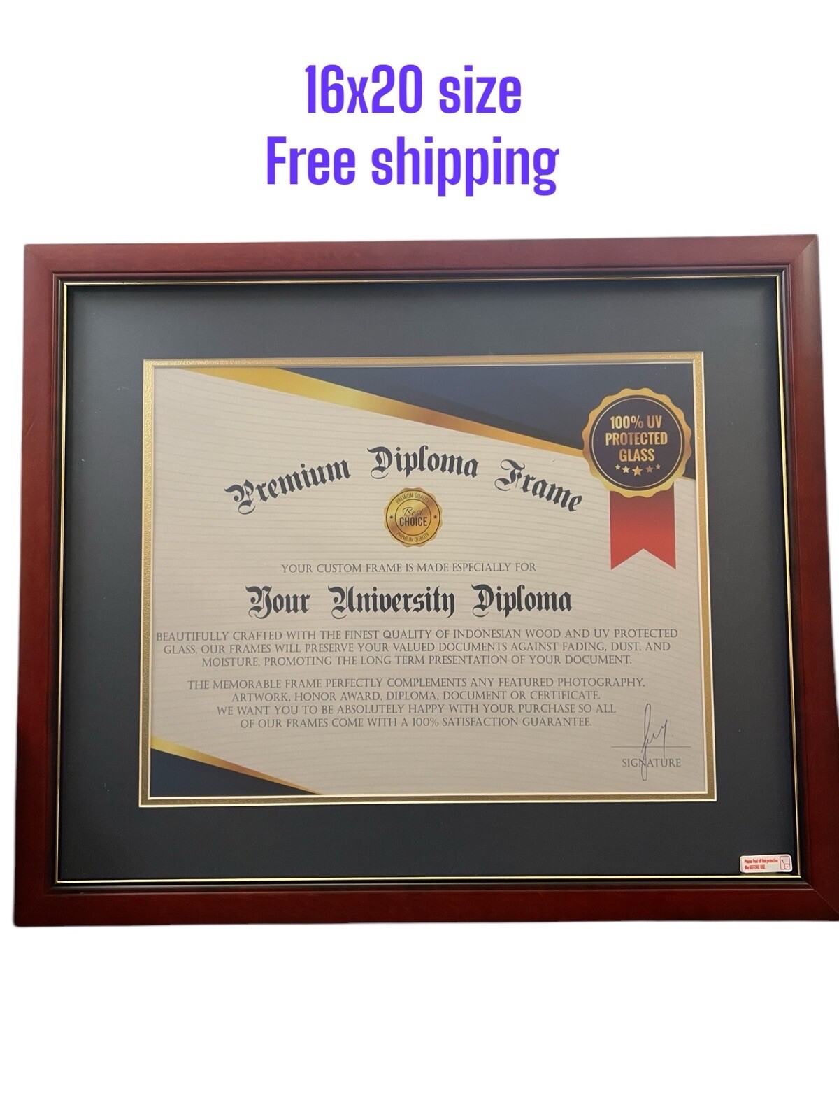 Memorablle Elegant Real Wood Diploma Frame 16×20 w/ Mat & UV Protection Glass