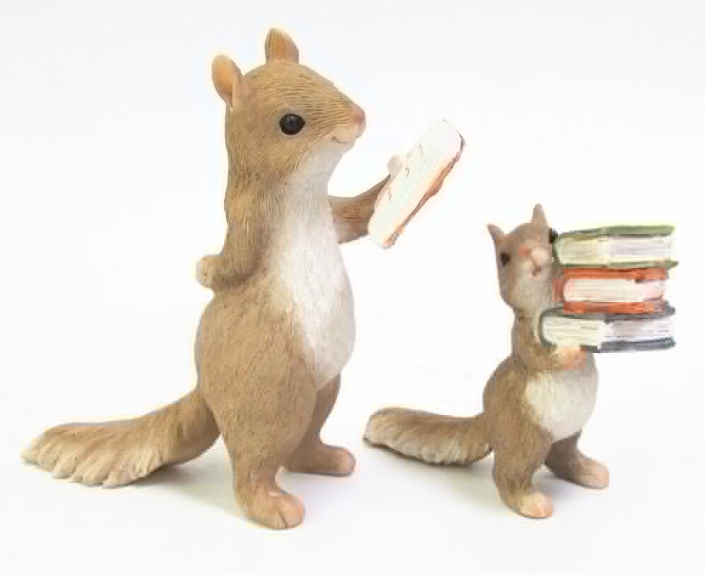 2Pc Squirrel With Book Statue Garden Sculpture Tabletop Figurine Home Decor Gift