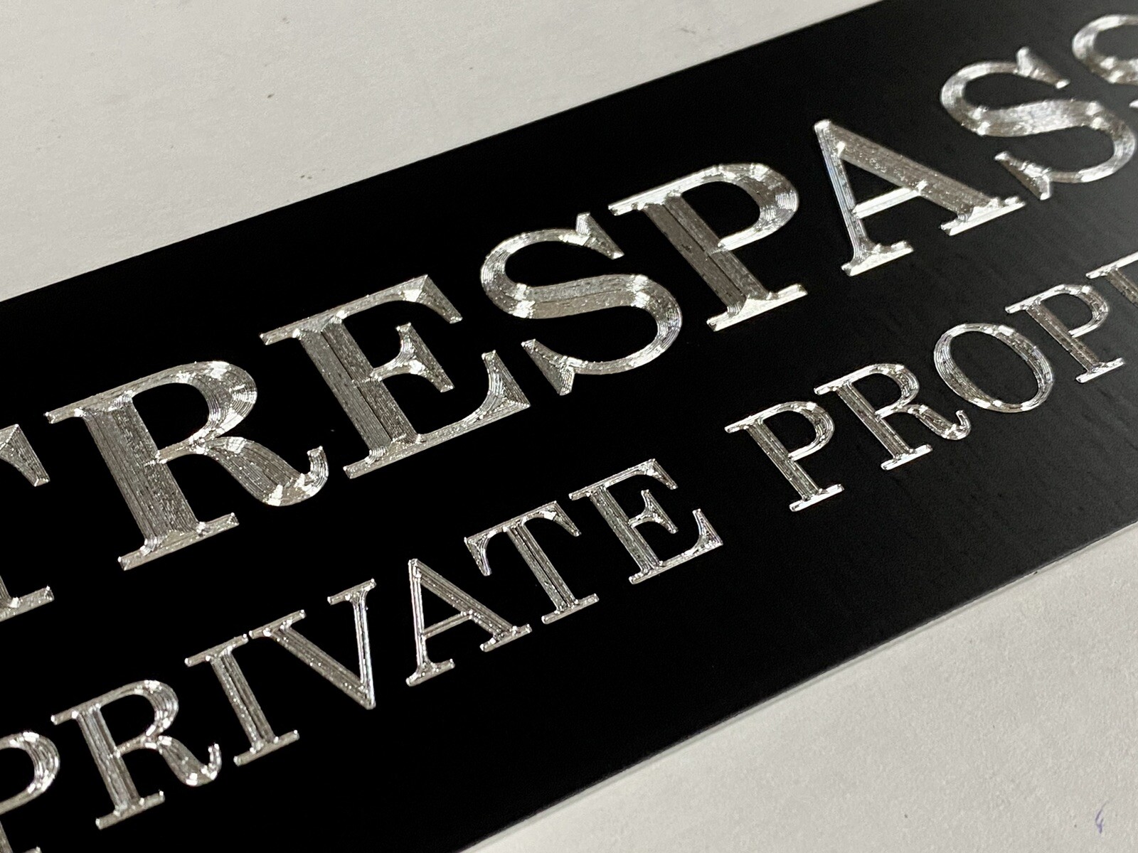 Engraved No Trespassing Private Property Diamond Etched Aluminum Metal 12×3 Sign