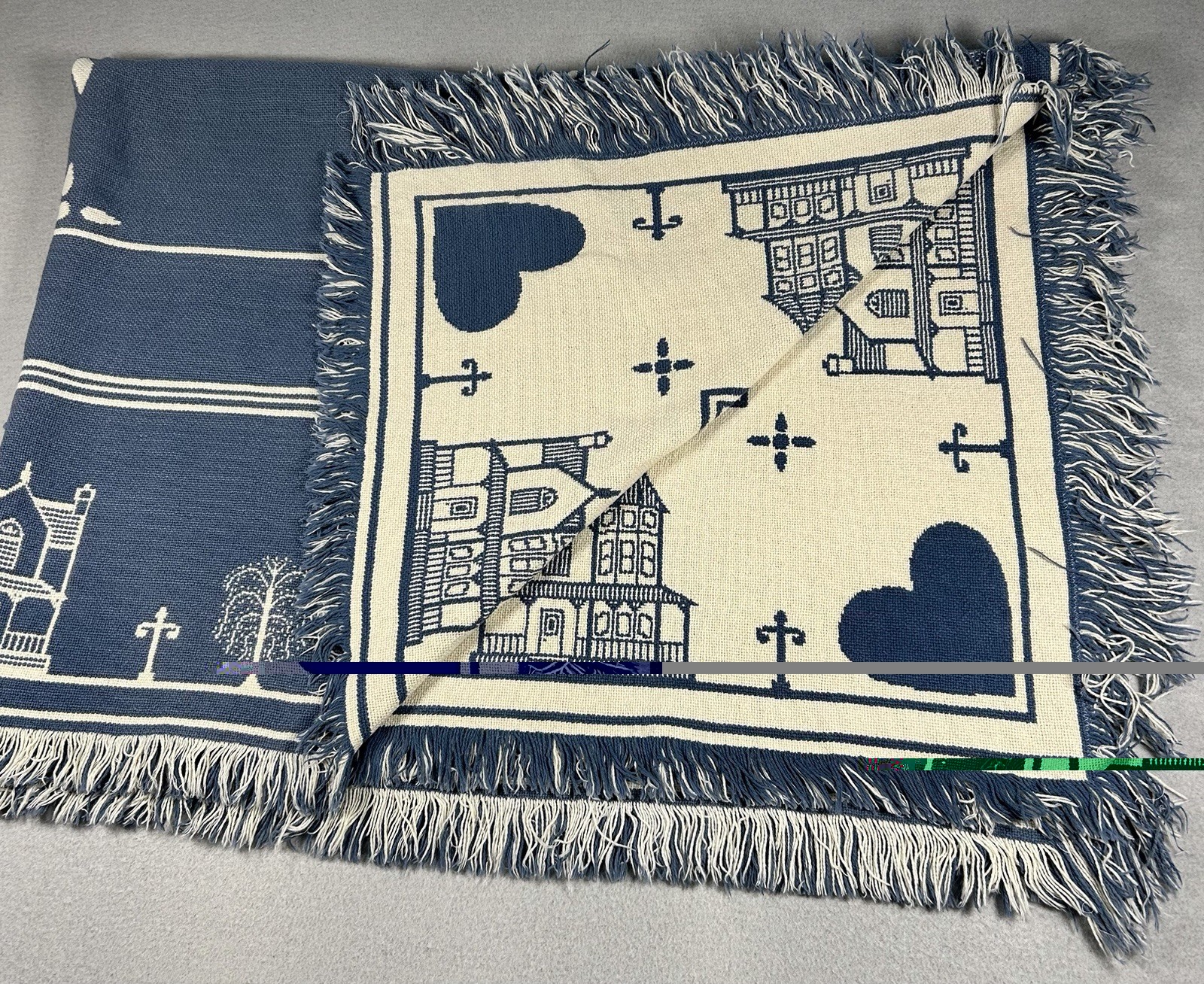 VTG Cottagecore Tapestry Throw Blanket Victorian Houses Hearts 90&rsquo;s 62&Prime;x46&Prime;