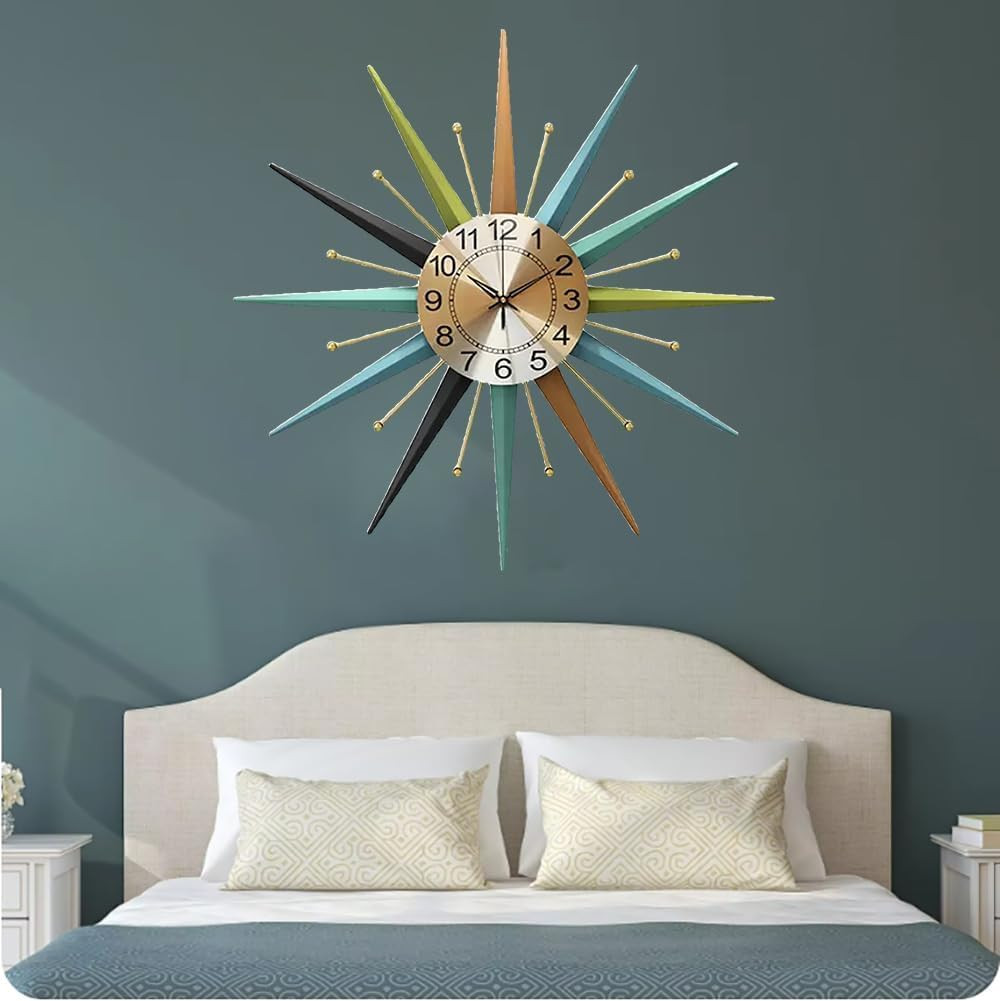 22&Prime; Mid-Century Star-Shaped Silent Metal Crystal Wall Clock for Any Room
