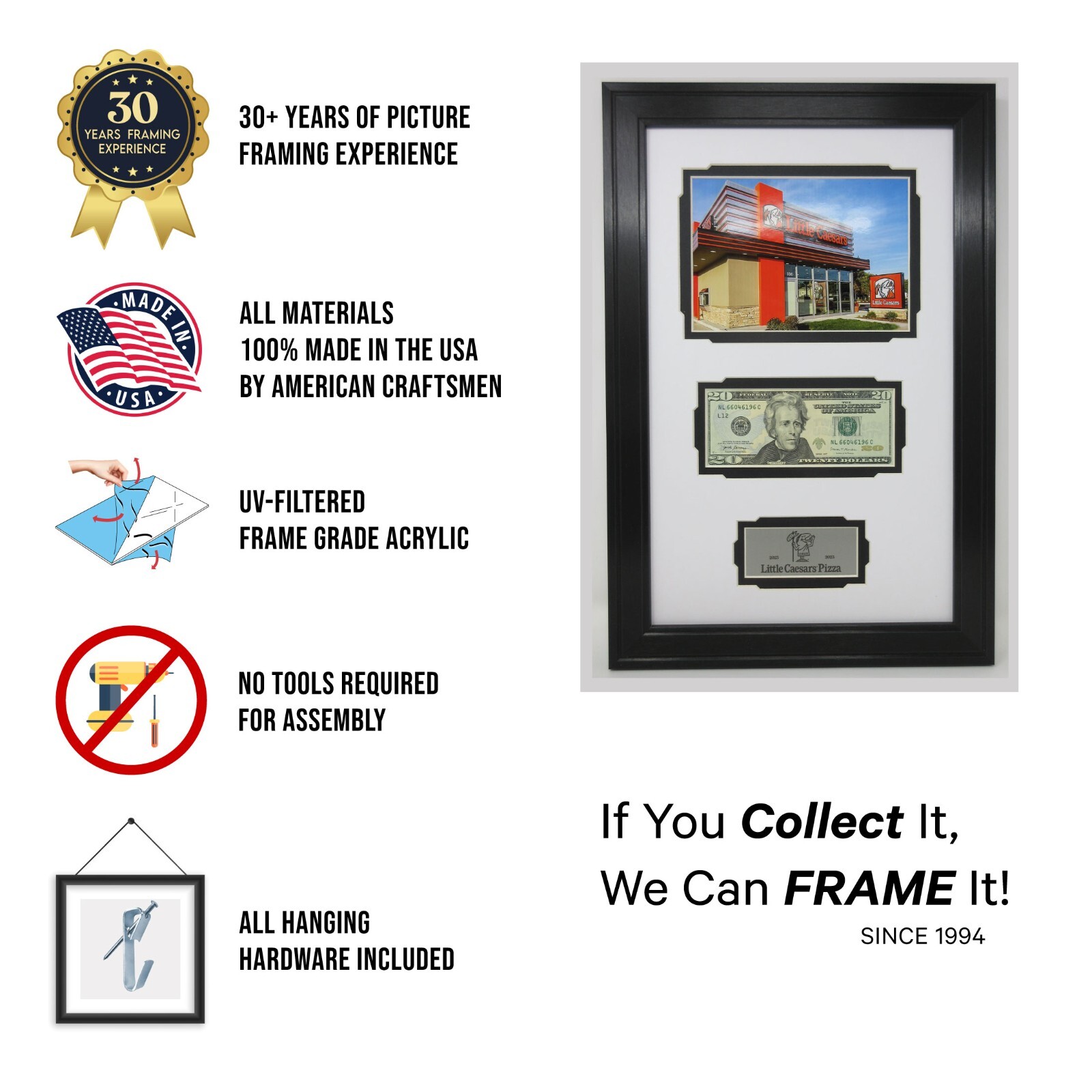 1 OZ SILVER ROUND COINS 39mm (NOT INCLUDED) WALL DISPLAY PICTURE FRAME 16&Prime; x 20&Prime;